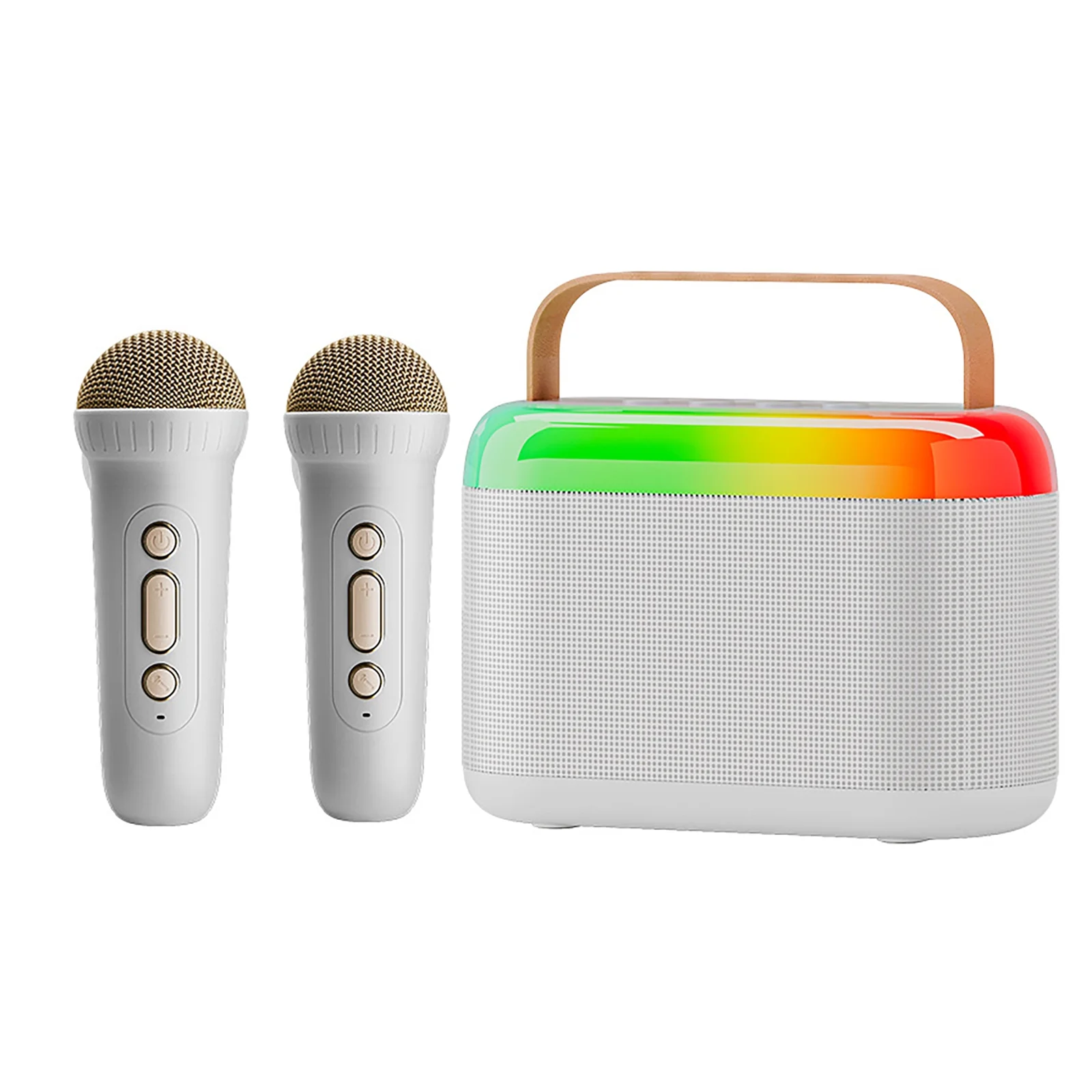 Karaoke Machine with 2 Wireless Mic, Mini Portable Bluetooth Karaoke Singing Speaker with RGB Atmosphere Lights for Kids Adults Home Party
