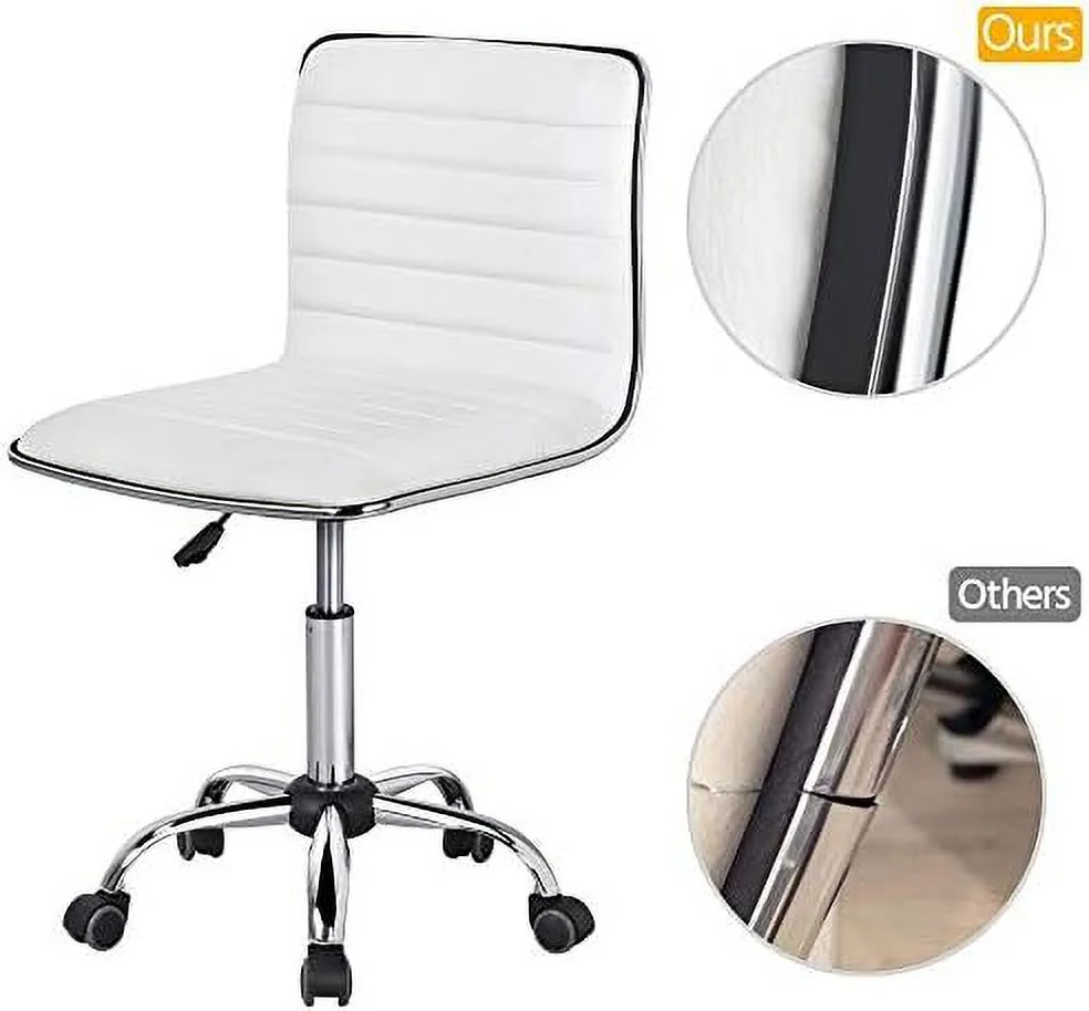 TJCGDTY Mid Back Task Chair Low Back Leather Swivel Office/Computer/Desk Chair Retro Armless Ribbed with Wheels Black