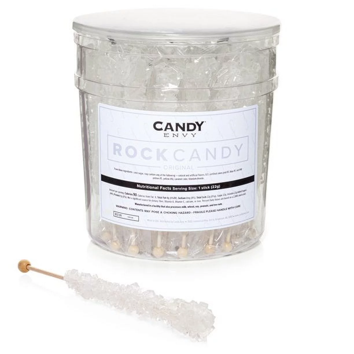 Candy Envy White Rock Candy Sugar Stick, Original Sugar Flavored, 36 Ct. Indiv. Wrapped