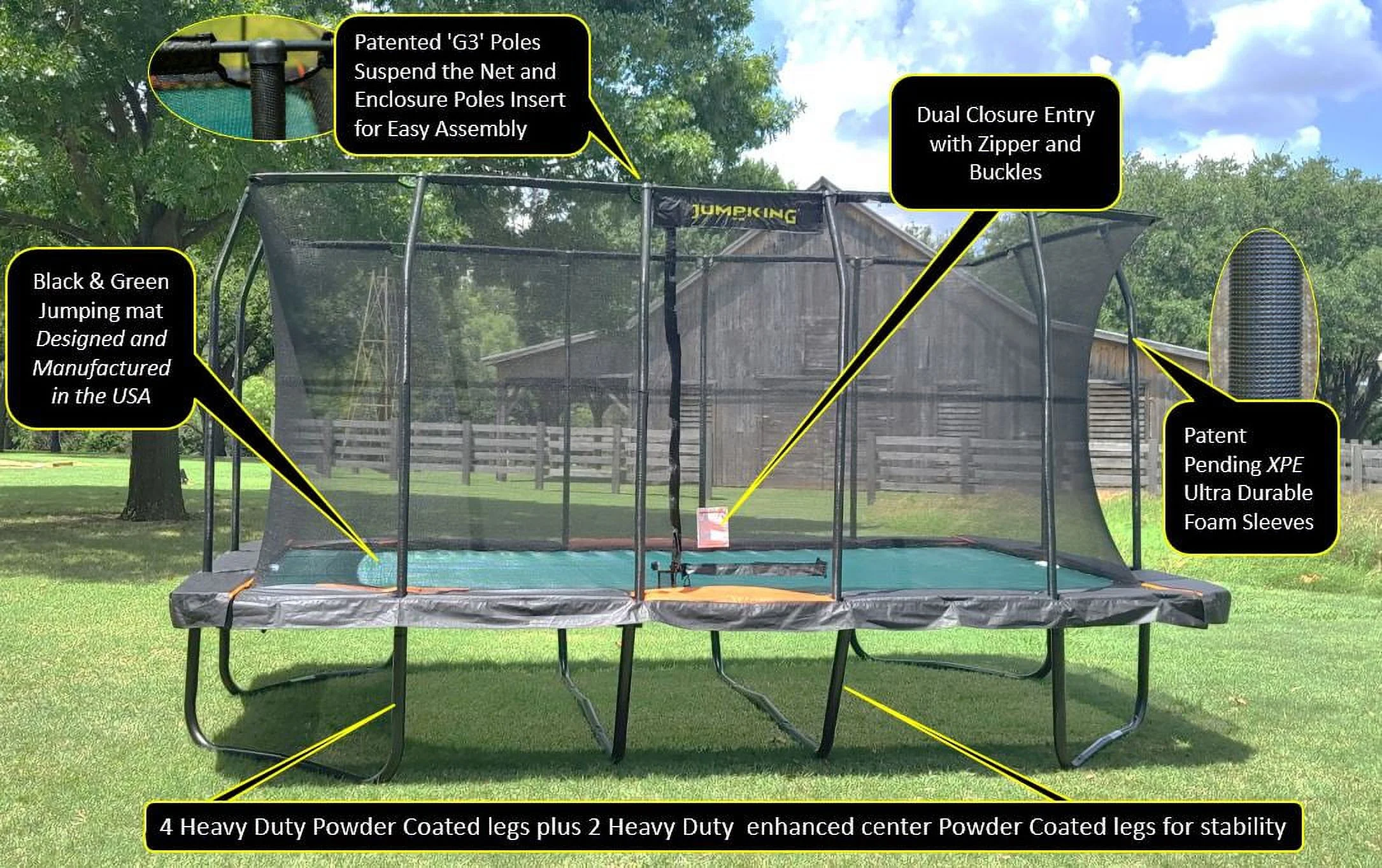 JumpKing Pro-Series 10ft x 16ft Rectangular Trampoline - Black/ Orange