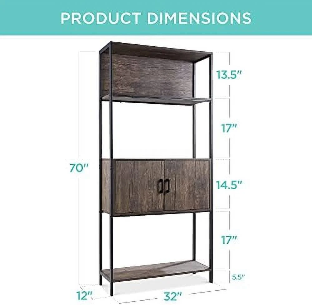 YPDCHB 4-Tier Bookshelf  Tall Bookcase  Wood  Cabinet for Living Room  Bedroom  Entryway  Home Office w/Cabinet  Enclosed    Space  Metal Sturdy Frame - Light Oak