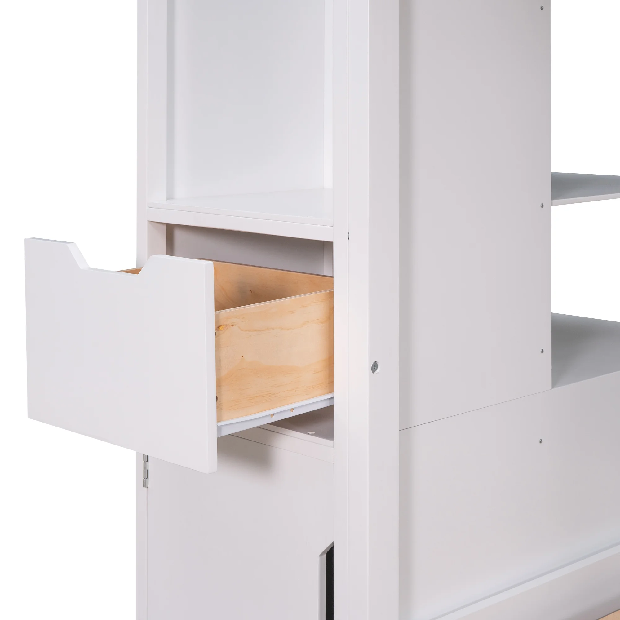Twin over Twin Bunk Bed with Trundle and Multi-functional Locker, White