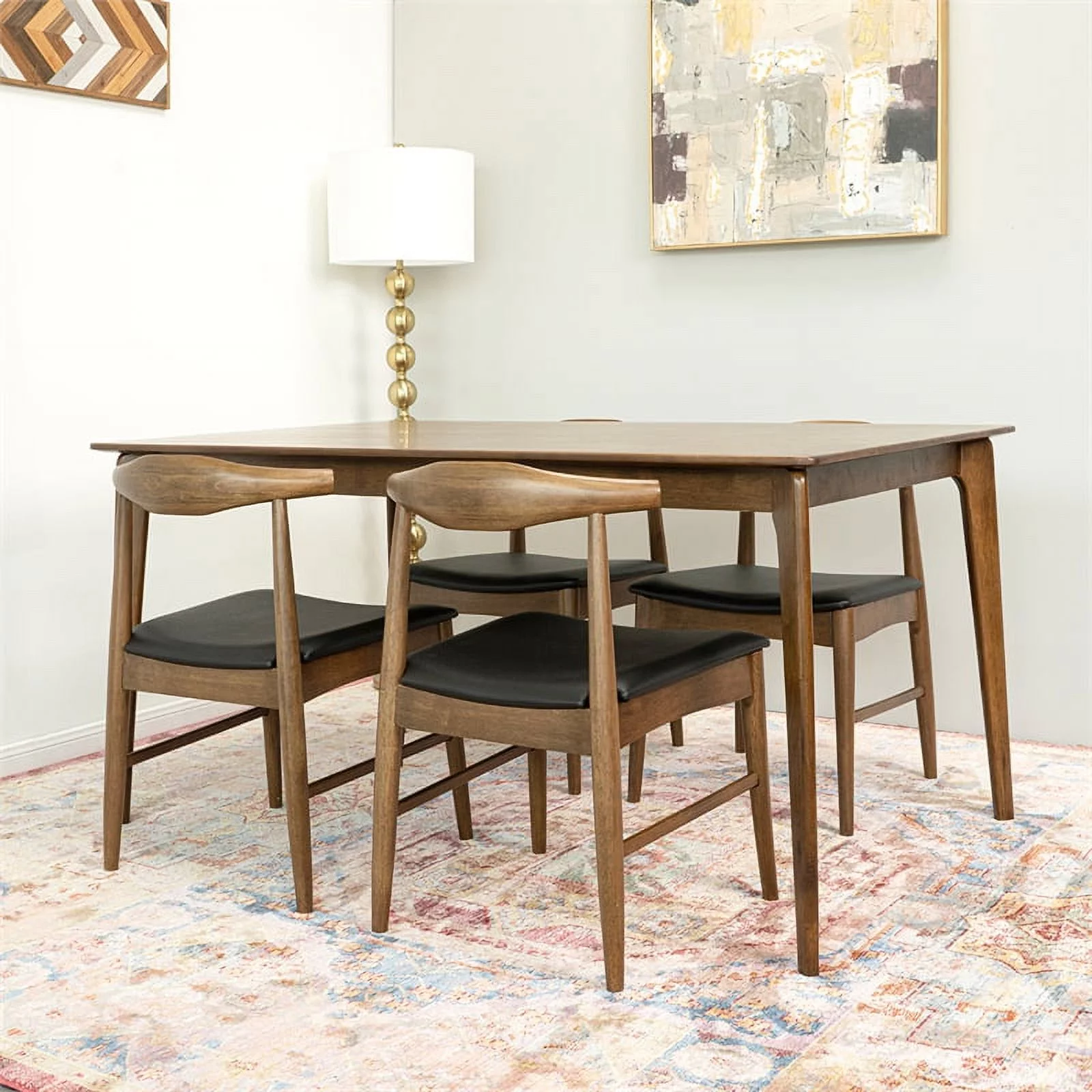 Lawrence Modern Solid Wood Walnut Dining Room& Kitchen Table and Chairs Set of 4