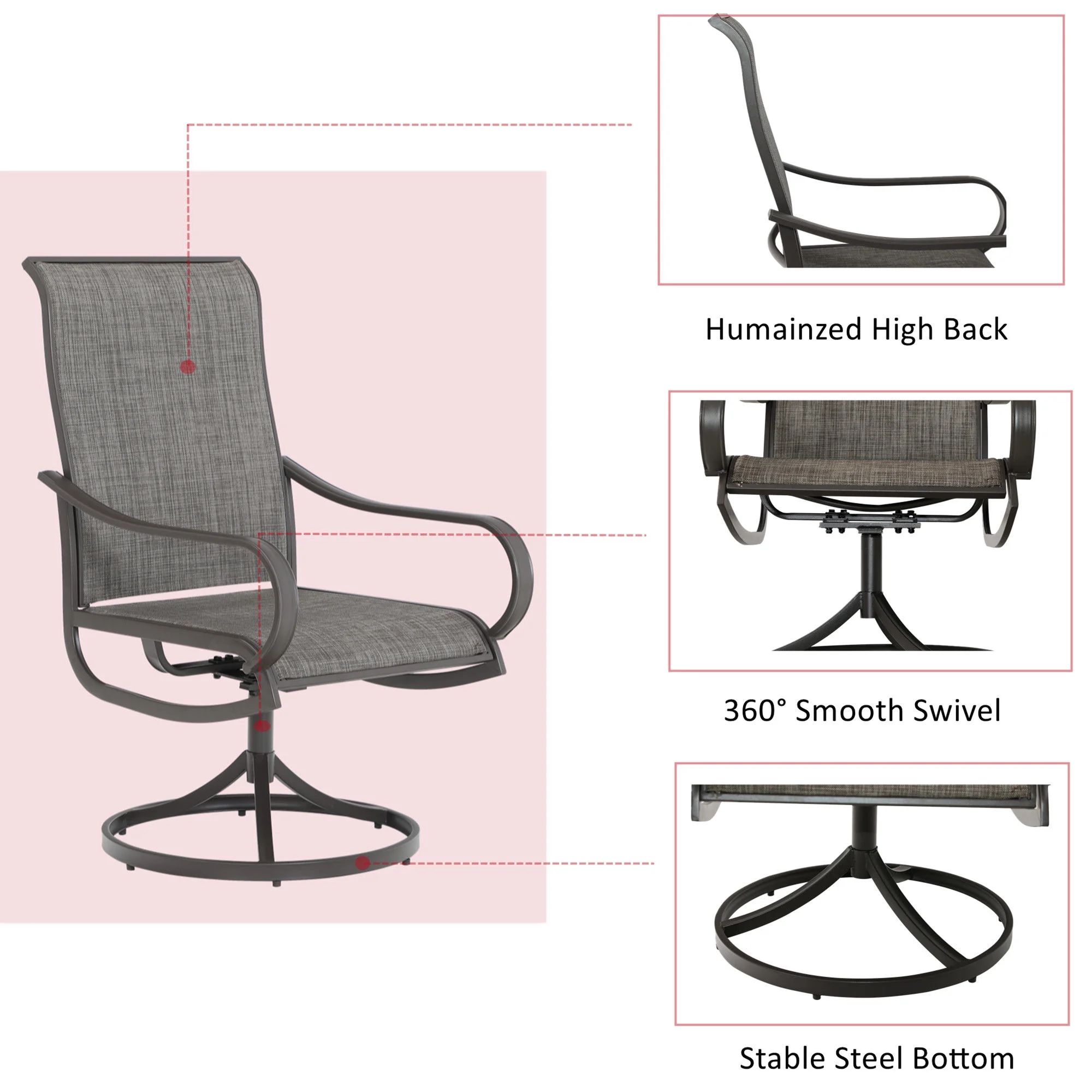 Sophia & William 6Pcs Patio Dining Swivel Chairs Set with Brown Steel Frame
