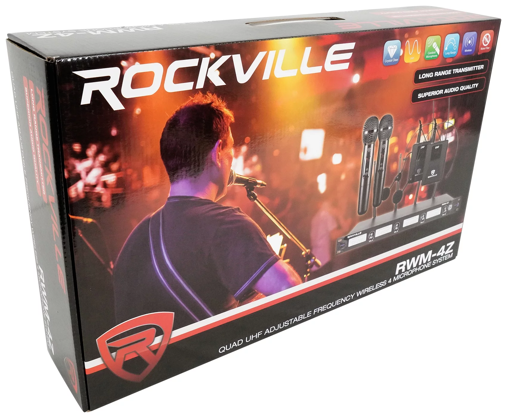 Rockville RWM-4Z Quad Wireless UHF Handheld/Headset Microphone System 20 Channel