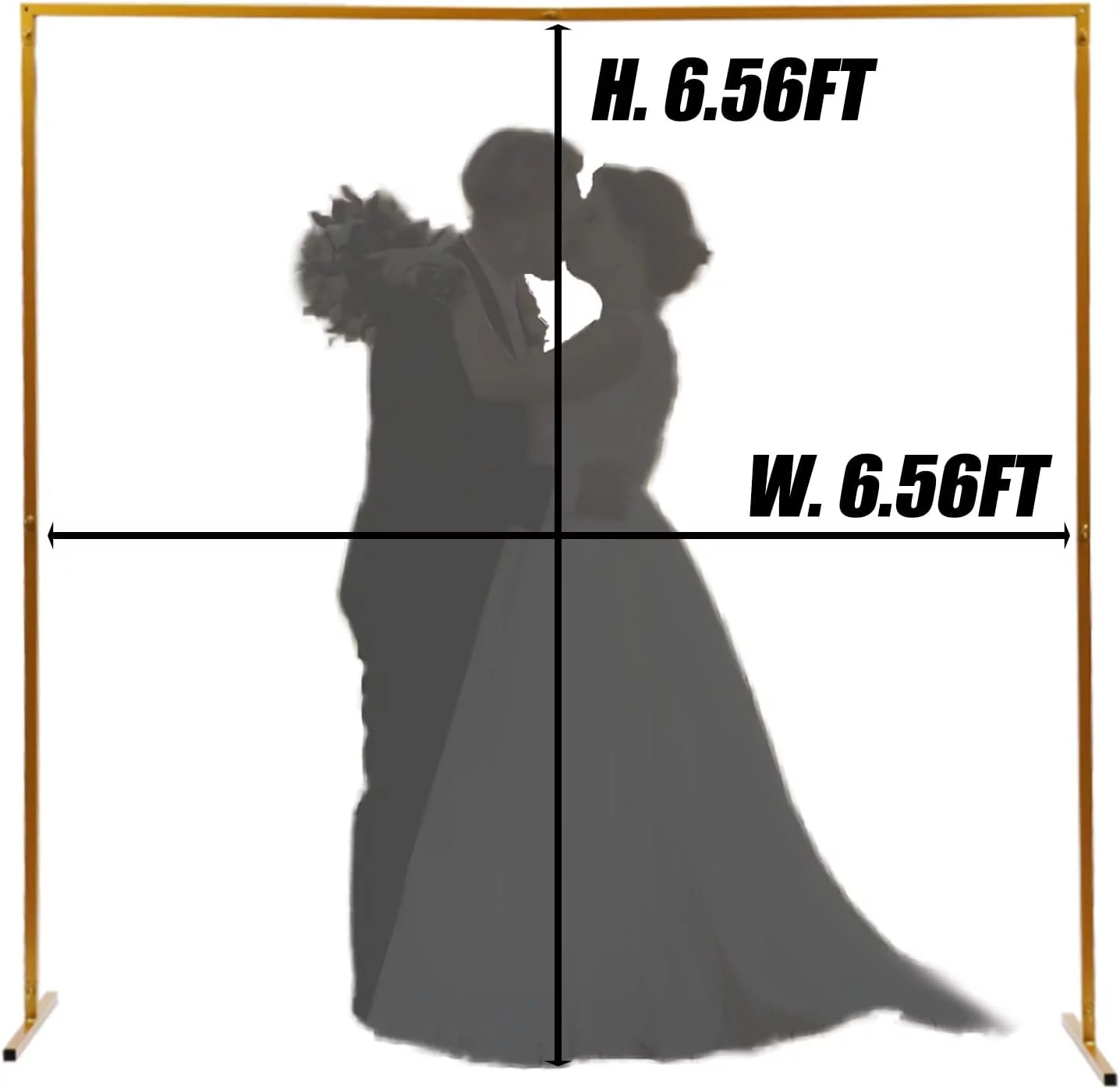 Gold Metal Wedding Arch, 6.56Ft Square Backdrop Frame Garden Wedding Props Decoration, Balloon Arch Stand for Wedding Ceremony, Celebration, Photo Booth Background