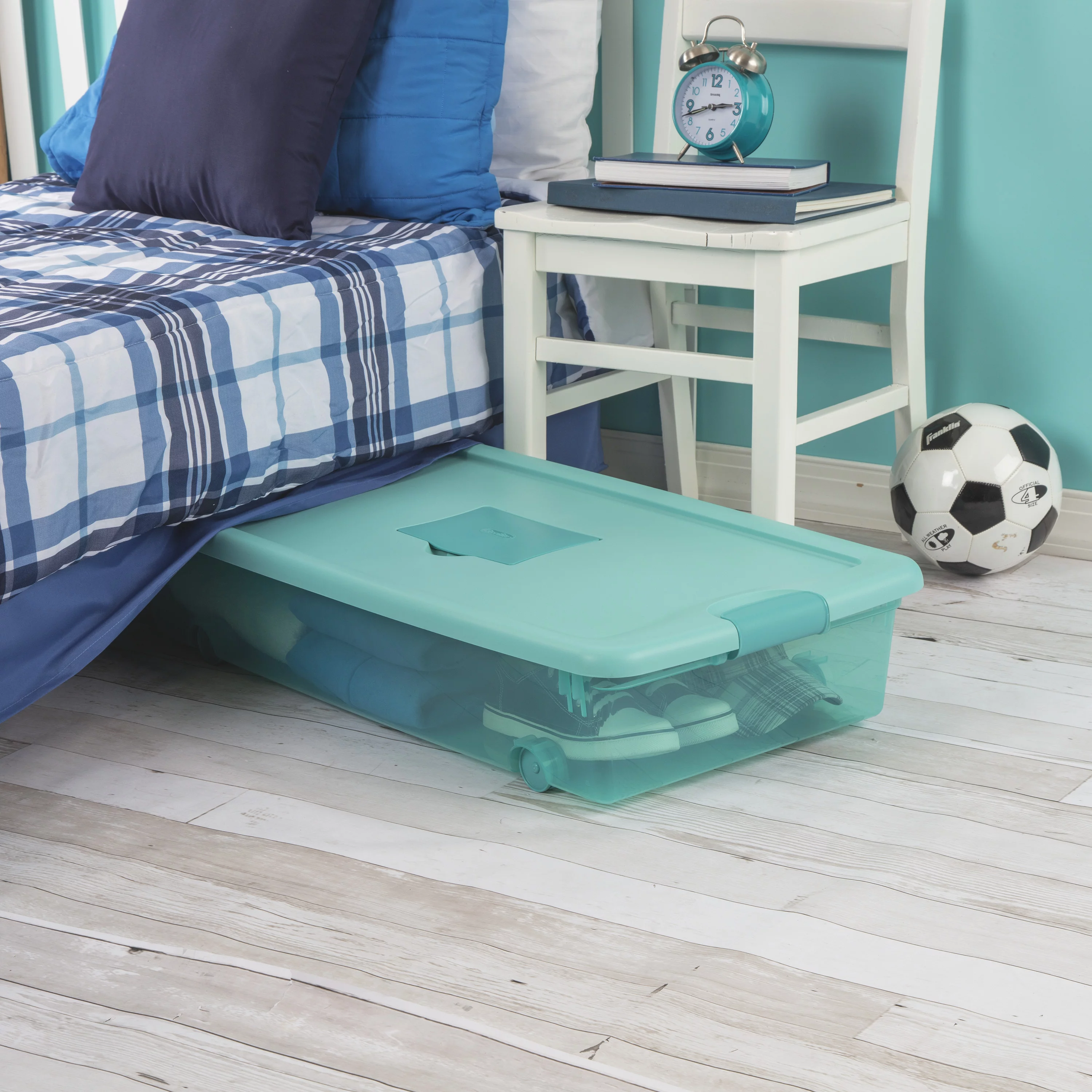 Sterilite 56 Qt. Wheeled Fresh Scent Box Aqua Tint Set of 4