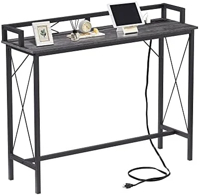 CHGBV Couch Side & Console  with 2 Outlets and USB Ports  70.9 Inches  Brown