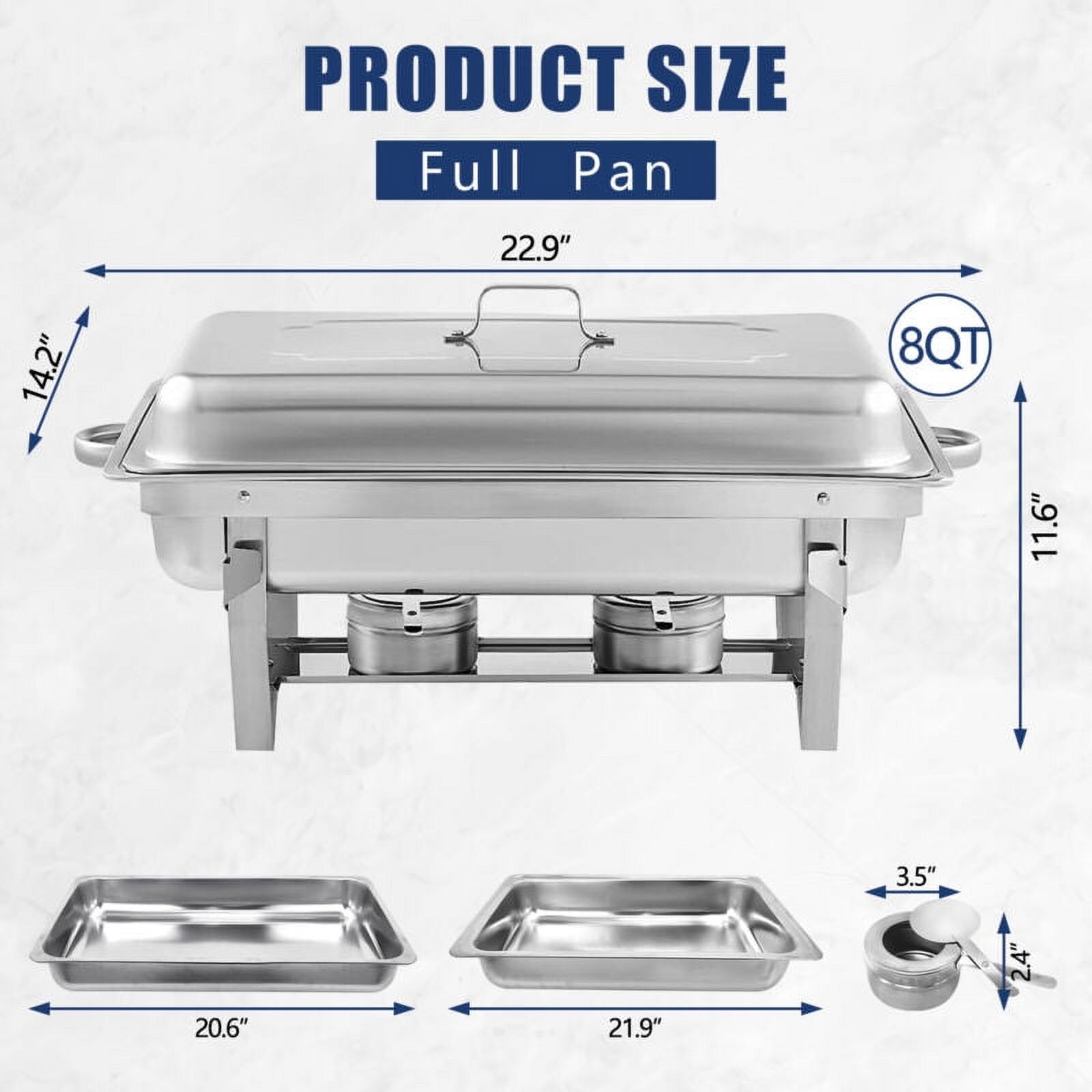 JSTUOKE Chafing Dish Set 10 Pack,2 Full Pan+4 1/3 Pan Rectangular 8QT +4 Round 5QT for Catering Party Festival