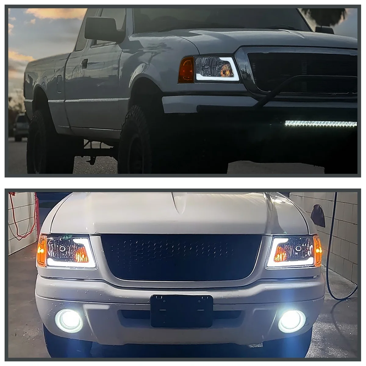 Spec D Tuning 2LCLH-RAN01-G3-GO LED Bar Headlight with Corner Light Combo Chrome Housing & Clear Lens for 2001-2011 Ford Ranger