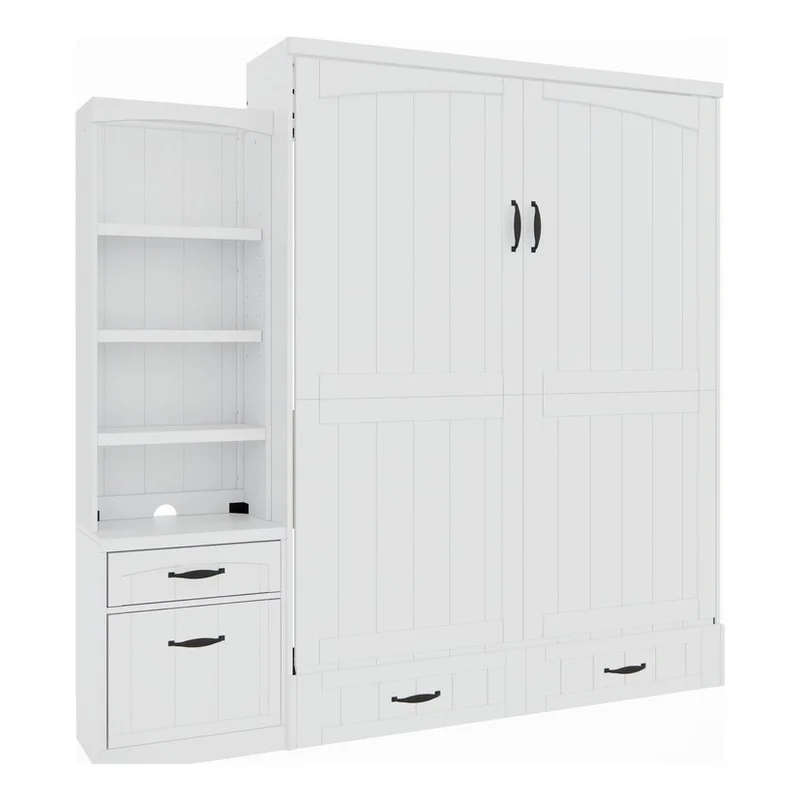 Pemberly Row Cape Cod Solid Wood Queen Size Murphy Bed with 1 Pier in White