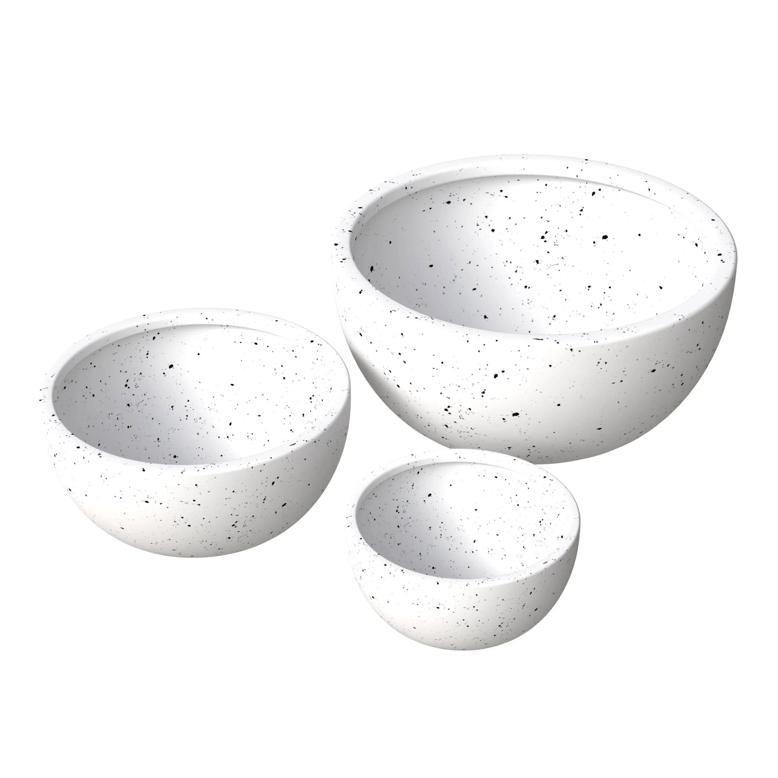 LeisureMod Iris Mid-Century Modern 3-Piece Fiberstone and Clay Planter Set - Round Plant Pots with Drainage Holes for Indoor and Outdoor (White)