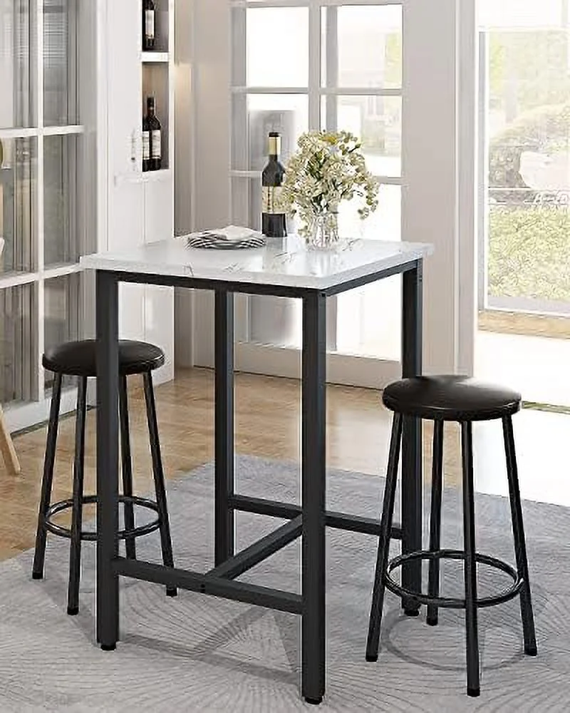 HYHBIBOOM 3-Pieces  Table and Chairs Set  Kitchen Dining  Height Table with 2  Stools  Modern Bistro Pub Table Breakfast Square  Table Small Space for Kitchen  Living Room  Party Room  Wh