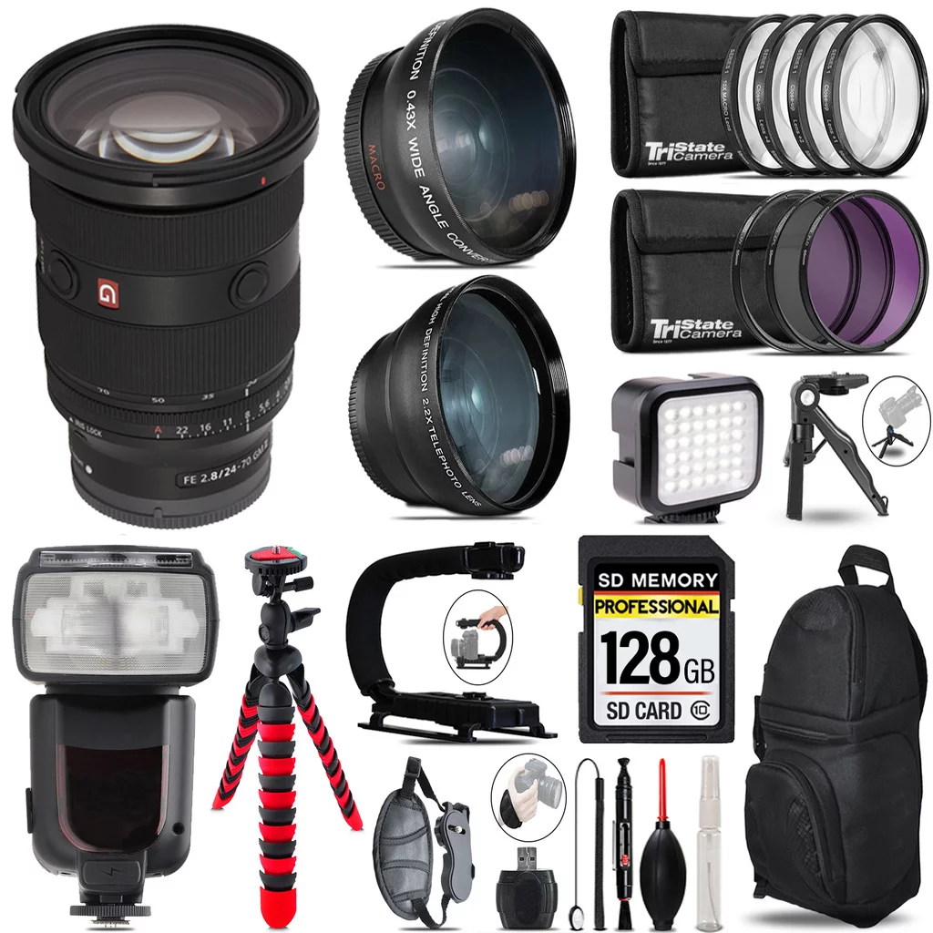 Sony FE 24-70mm f/2.8 GM II Lens+ LED Light + Tripod - 128GB Accessory Bundle