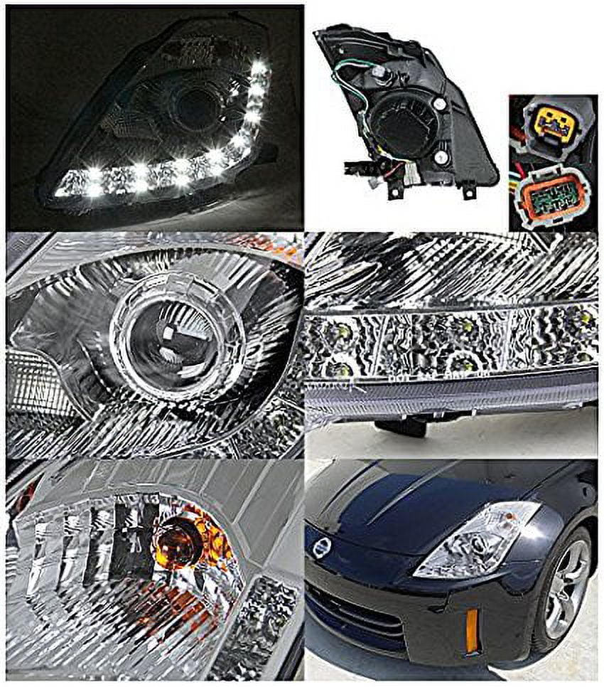 Spec-D Tuning LHP-350Z06-RS Fit Nissan 350Z Chrome Clear Projector Headlights w/ LED DRL Strip