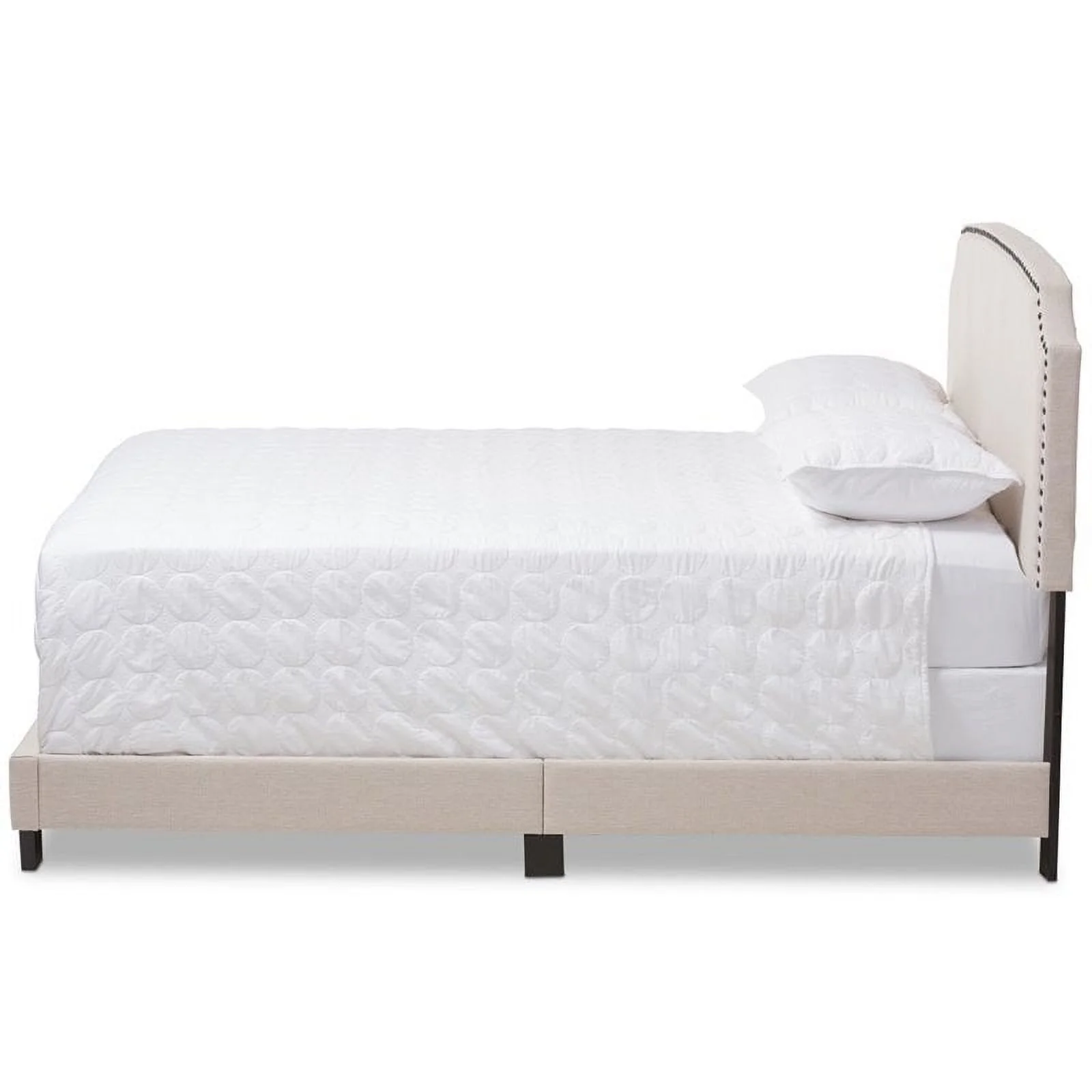 Bowery Hill Nailhead Upholstered Queen Bed in Light Beige