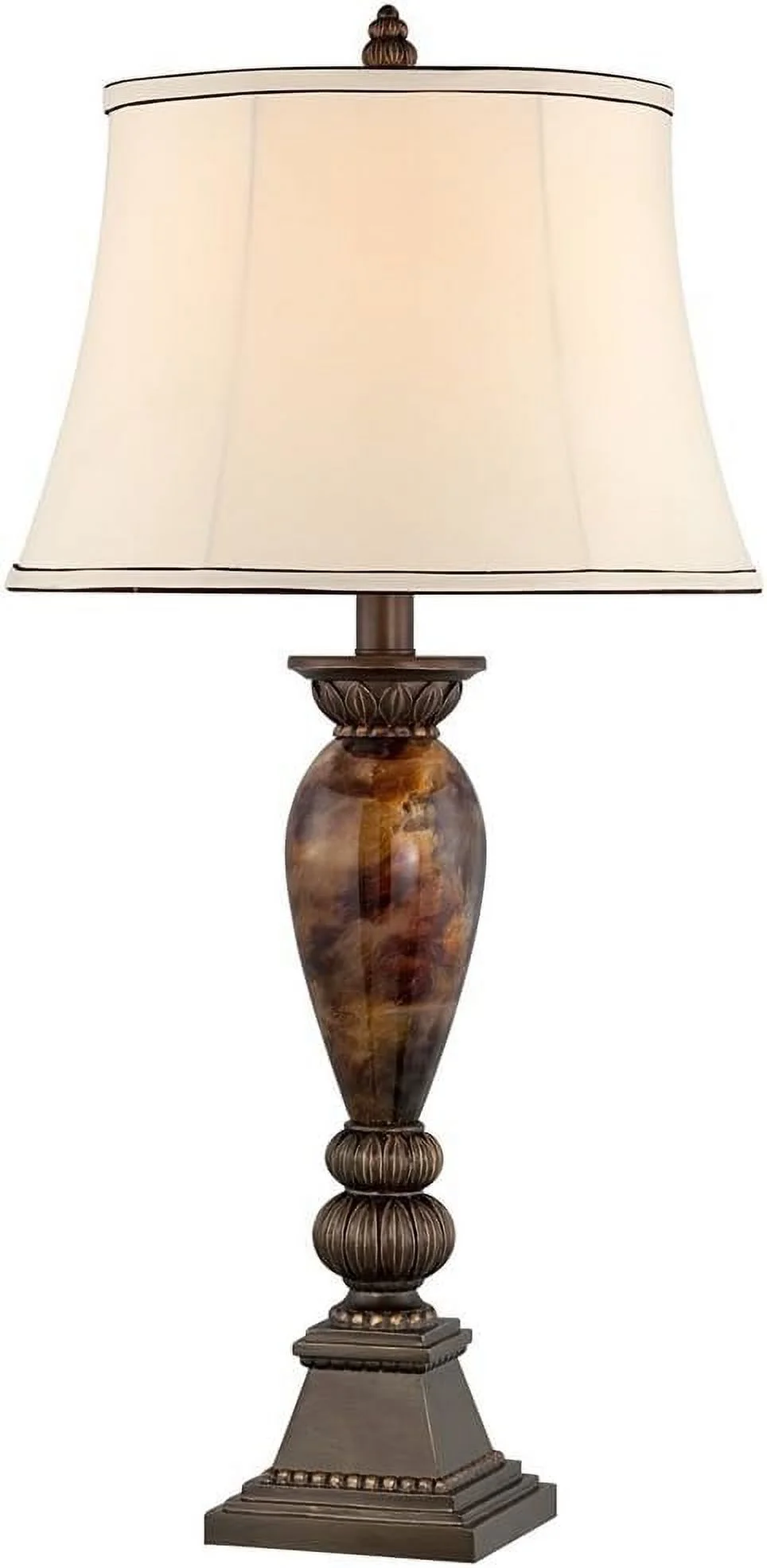 JDZHAPPYLIFE Mulholland Traditional Vintage Table Lamp 33" Tall Aged Bronze Golden Faux Marble Off White Bell Shade for Living Room Bedroom House Bedside Nightstand Home Office Entryw
