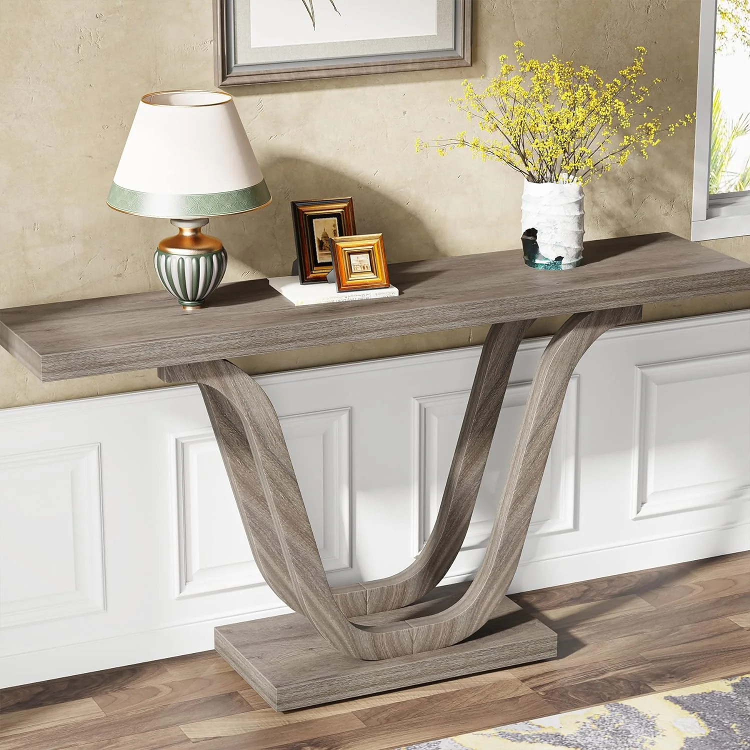 Tribesigns 55 Inch Farmhouse Console Table, Light Grey
