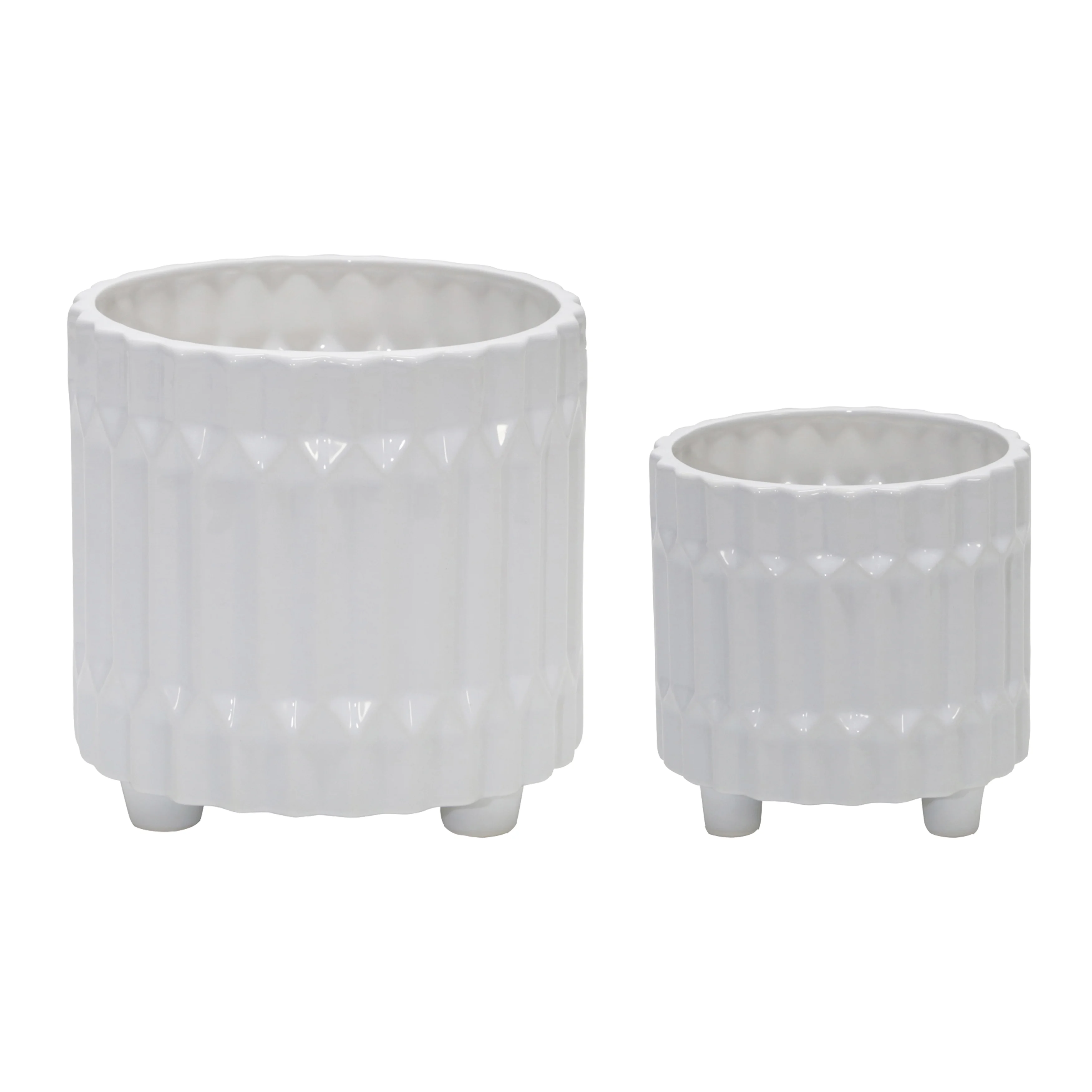 Sagebrook Home Set Of 2 Ceramic Fluted Planter With  Feet 6/8