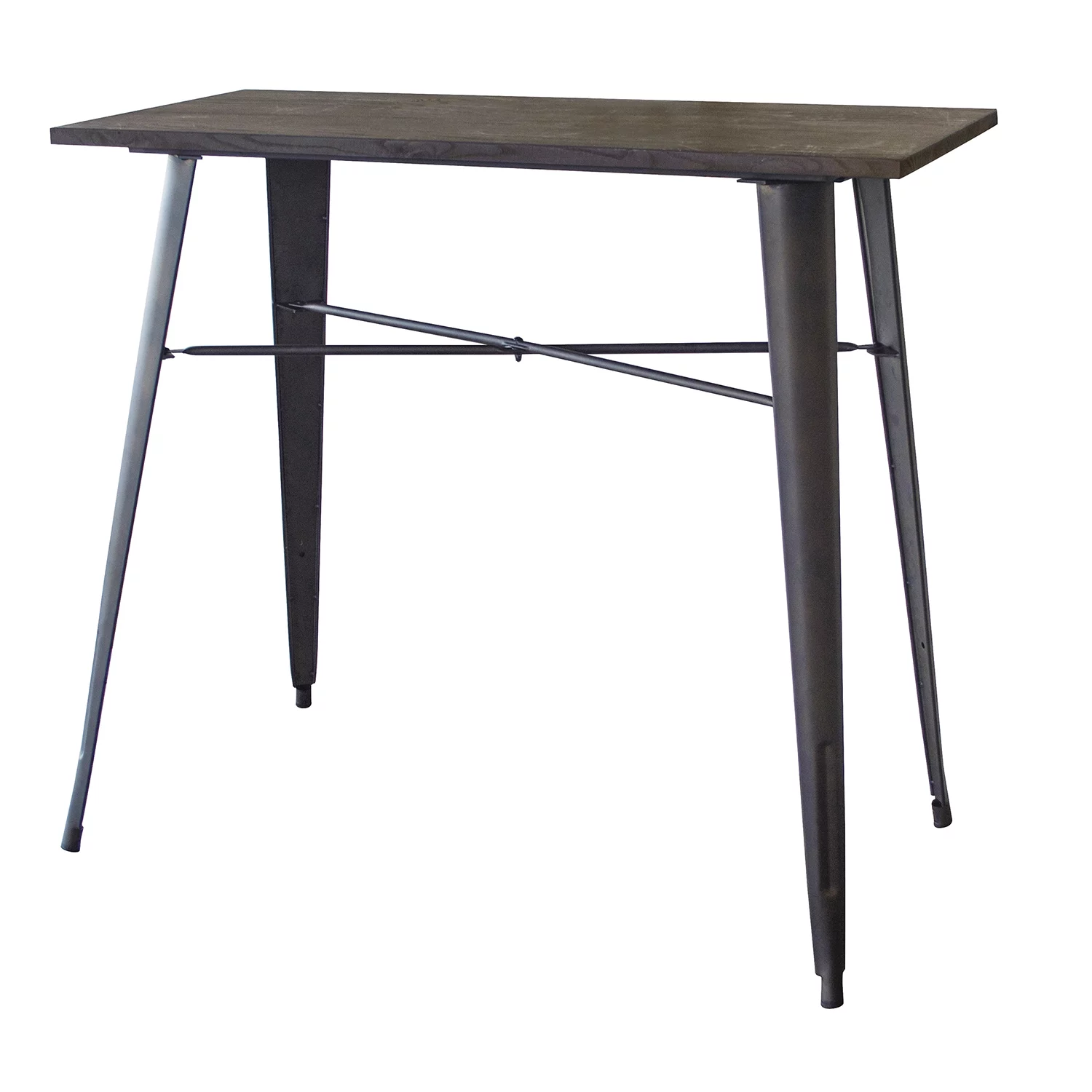 AmeriHome Rectangle Wood Top Bar Table with Rustic Gunmetal Finish Legs, Seating Capacity 4