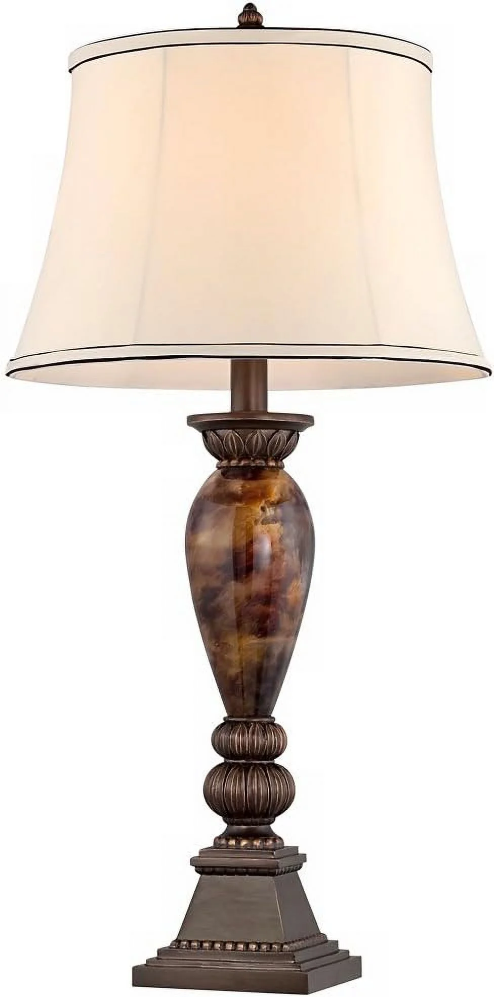 JDZHAPPYLIFE Mulholland Traditional Vintage Table Lamp 33" Tall Aged Bronze Golden Faux Marble Off White Bell Shade for Living Room Bedroom House Bedside Nightstand Home Office Entryw