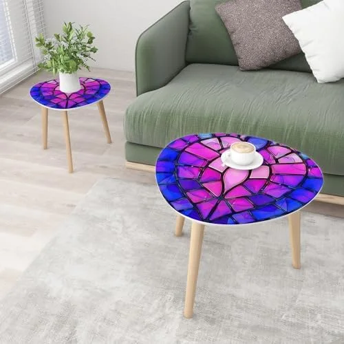 TQJKLFDY Small Coffee Nesting  Abstract Stained Glass Mosaic Magenta pinnk Triangle End  Center   Modern   Room Bedroom Balcony