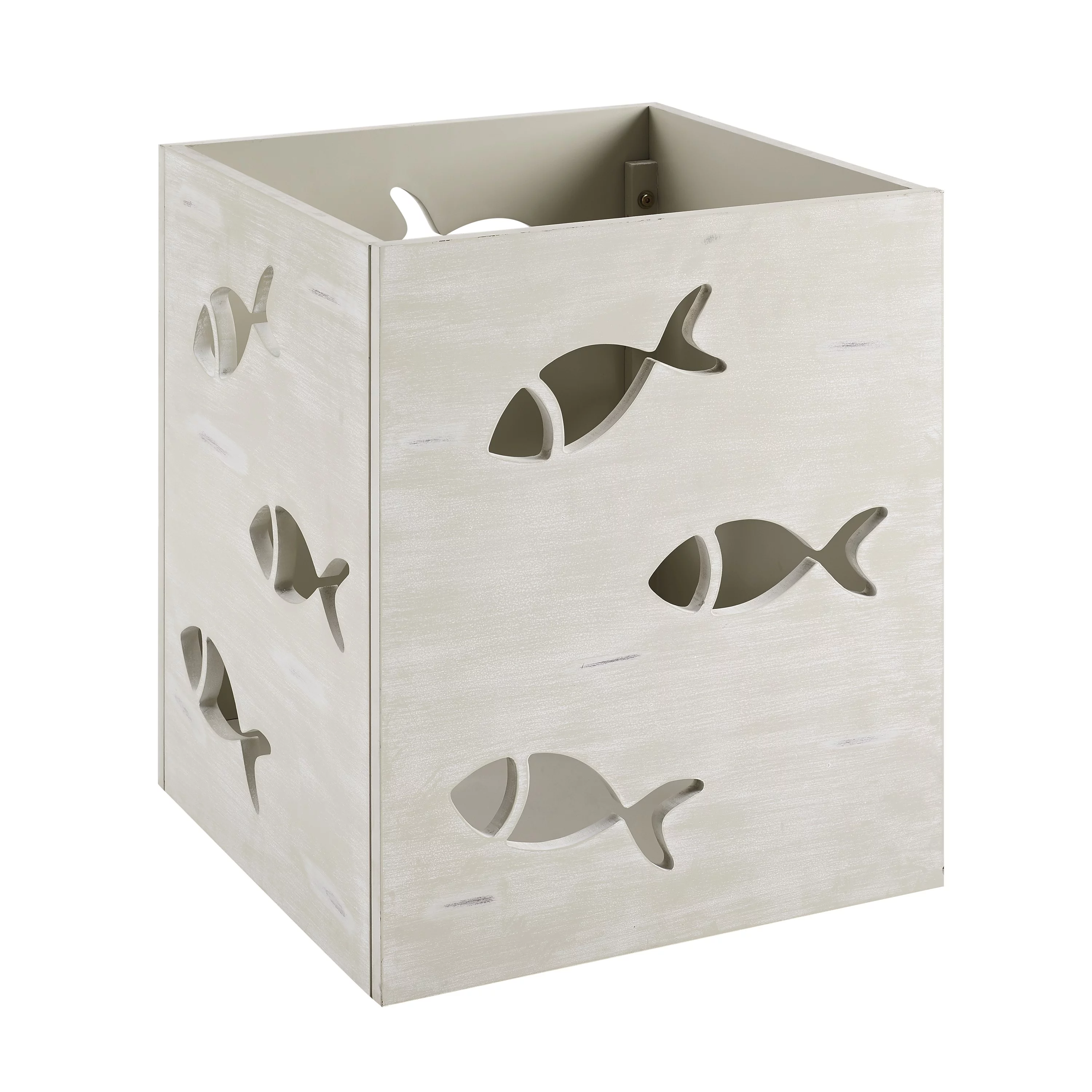 Creekview Coastal Square Metal Accent Side Table with Cutout Fish, Gray Top and Cream Base