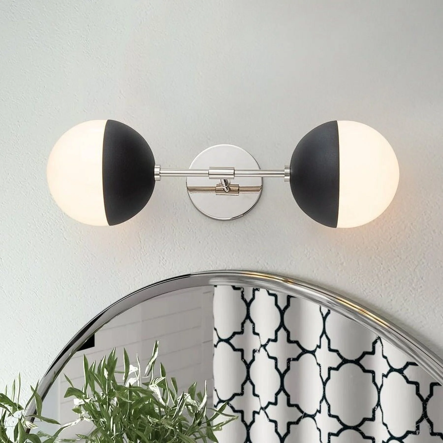 Modern Mid-century 2-Light White Opal Globe Wall Sconce Brass
