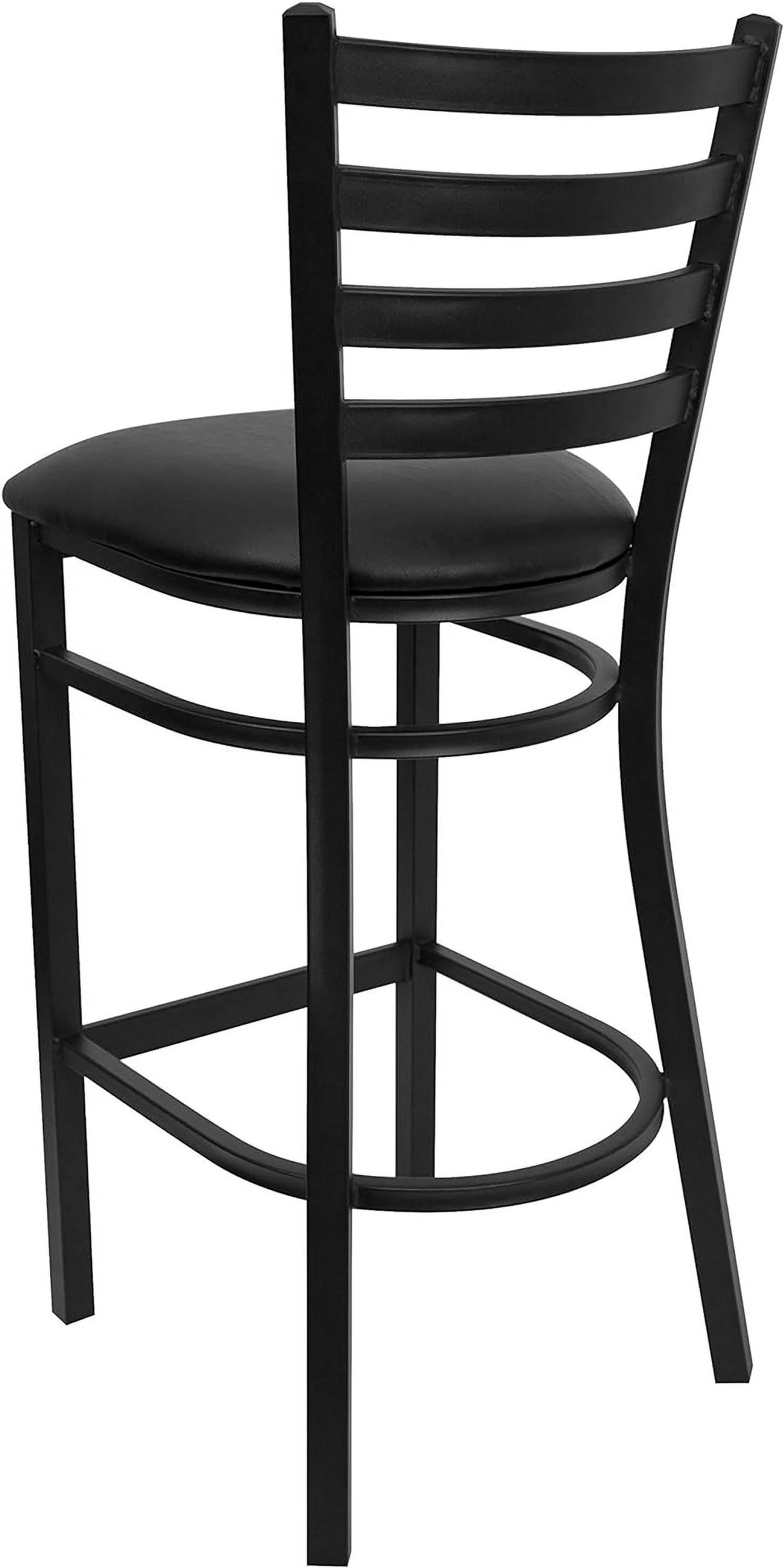 Black Ladder Back Metal Restaurant Barstool - Black Vinyl Seat