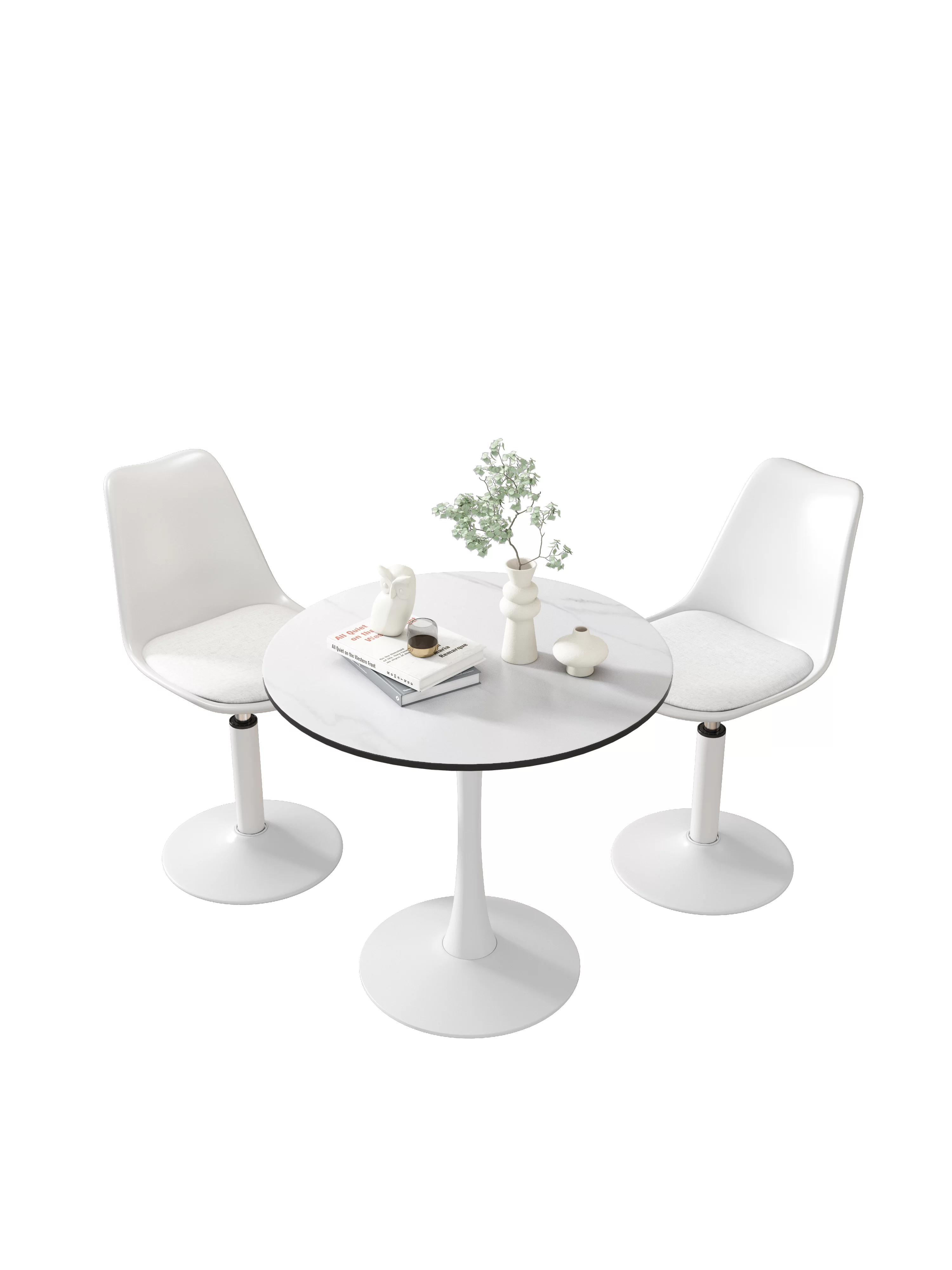 CoSoTower Tulip Dining Table , 32'' Round, White, Mable Black, 1PC/CTN