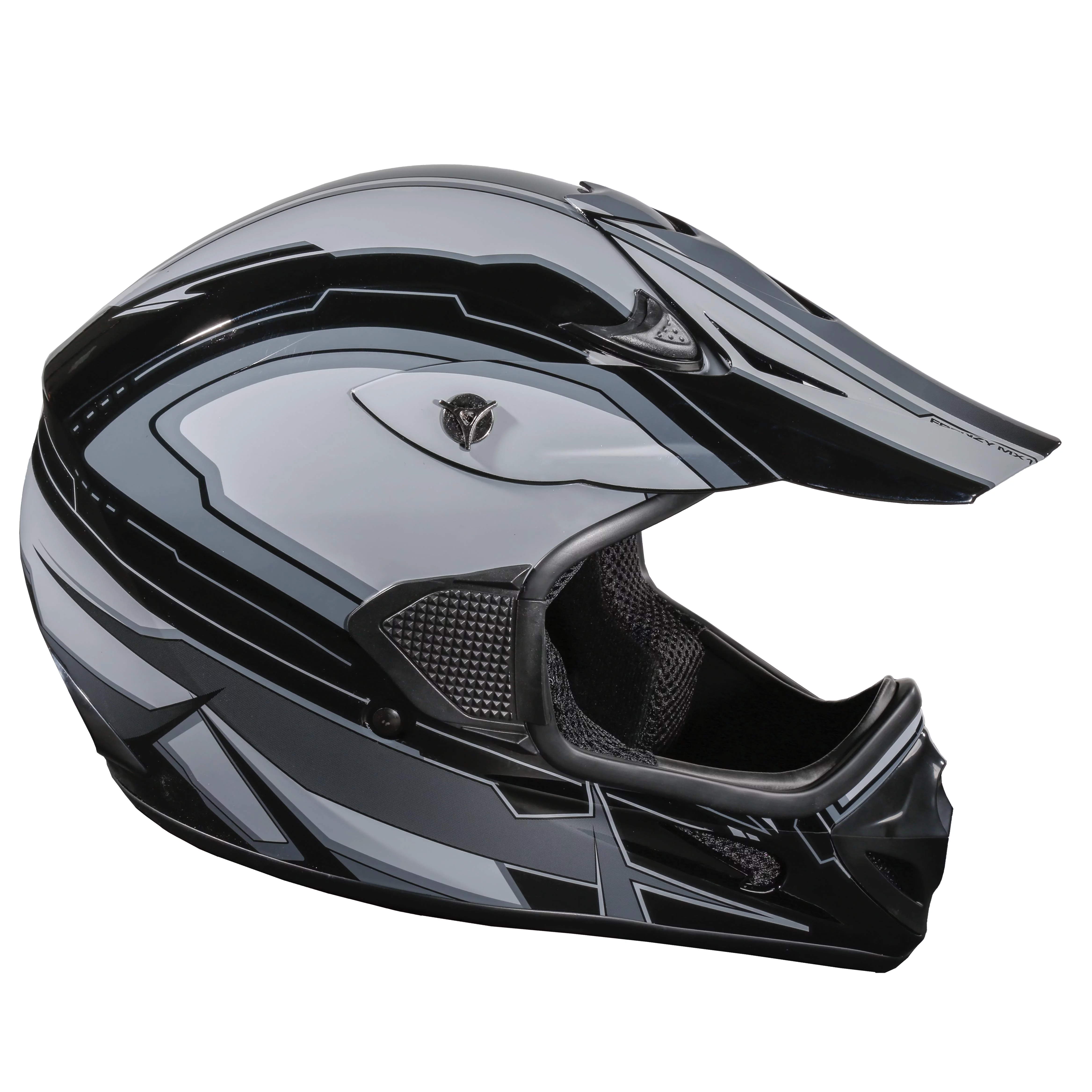 FRENZY Adult MX Helmet, DOT Approved, Black-Grey, XL