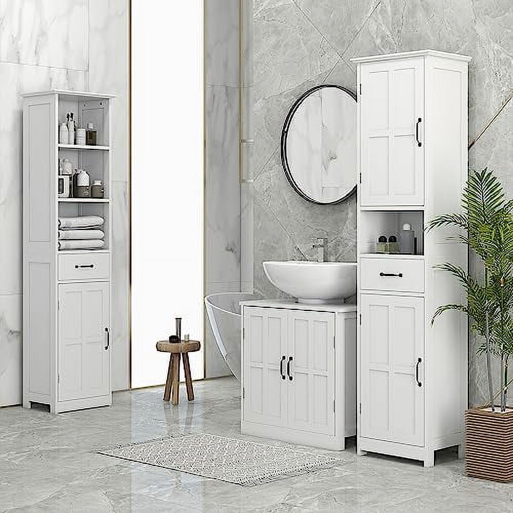 kleankin Pedestal Sink Storage Cabinet, Under Sink Cabinet, Bathroom Vanity Cabinet with Double Doors and Adjustable Shelf, White