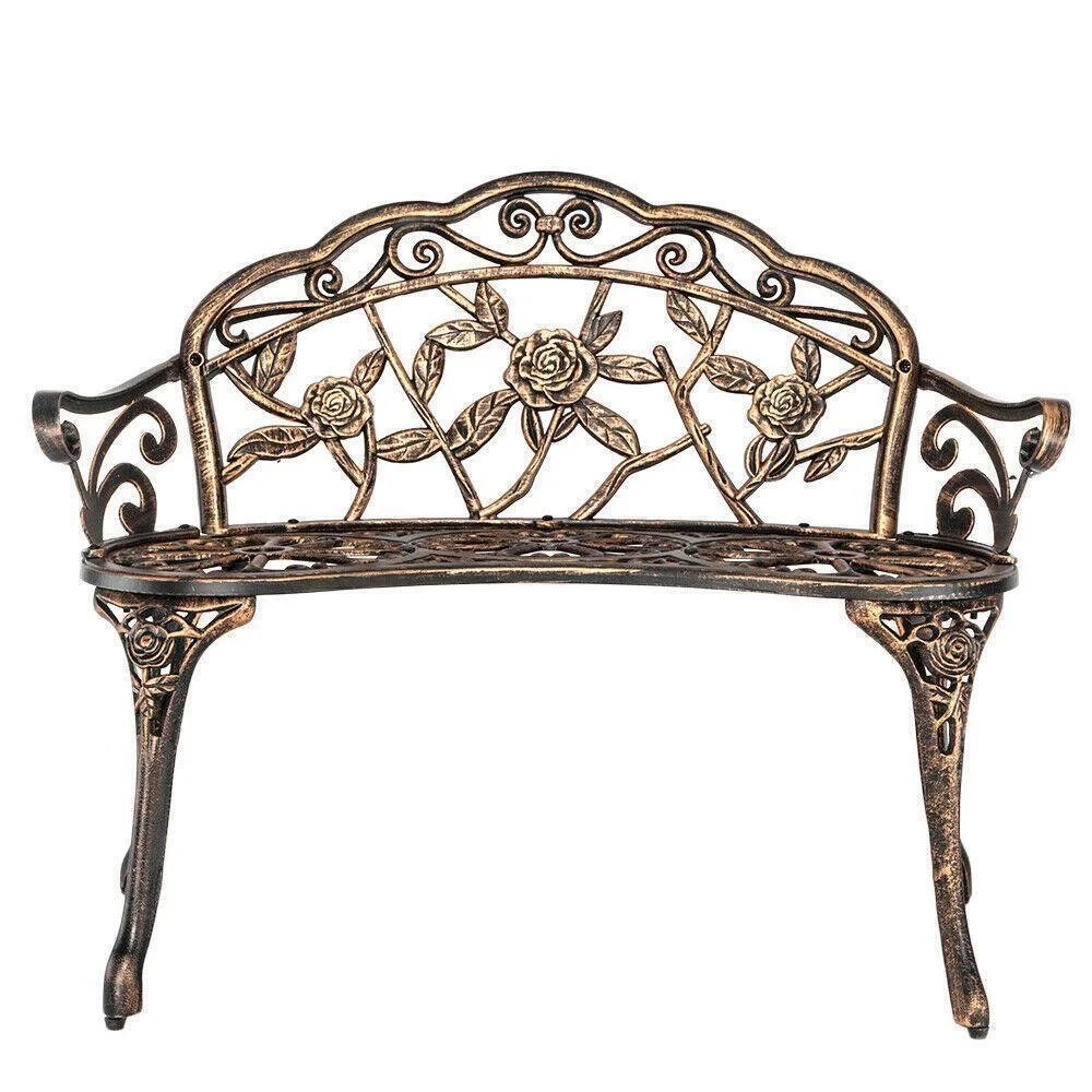 Patio Garden Bench Chair Porch Park Cast Aluminum Outdoor Rose Antique US SHIP