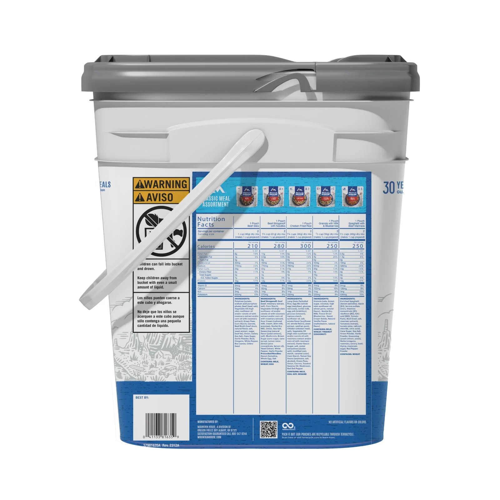 Mountain House Classic Bucket | Freeze Dried Backpacking & Camping Food | 24 Servings (0081635A)