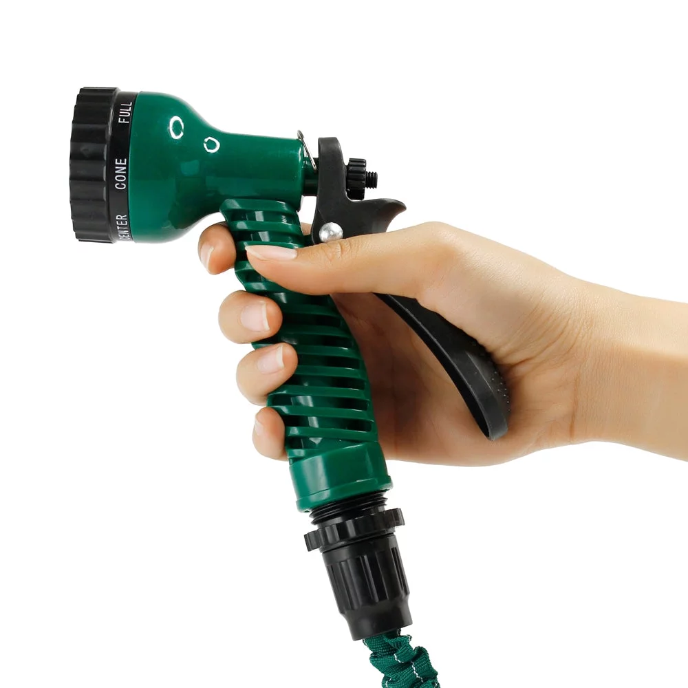 Expanding Flexible Garden Water Hose w/ Spray Nozzle in Green (100ft) - CycloneSound