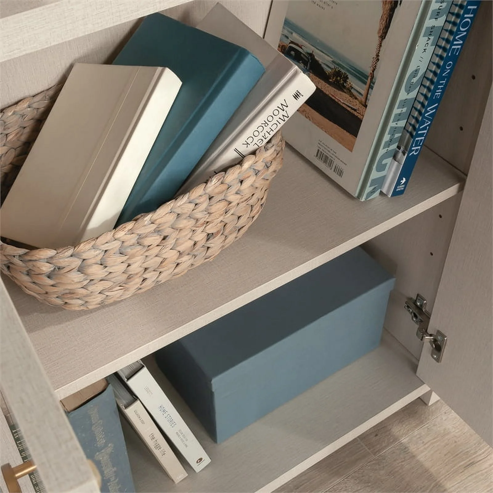 Pemberly Row Engineered Wood Bookcase in Dove Linen / Off White Finish
