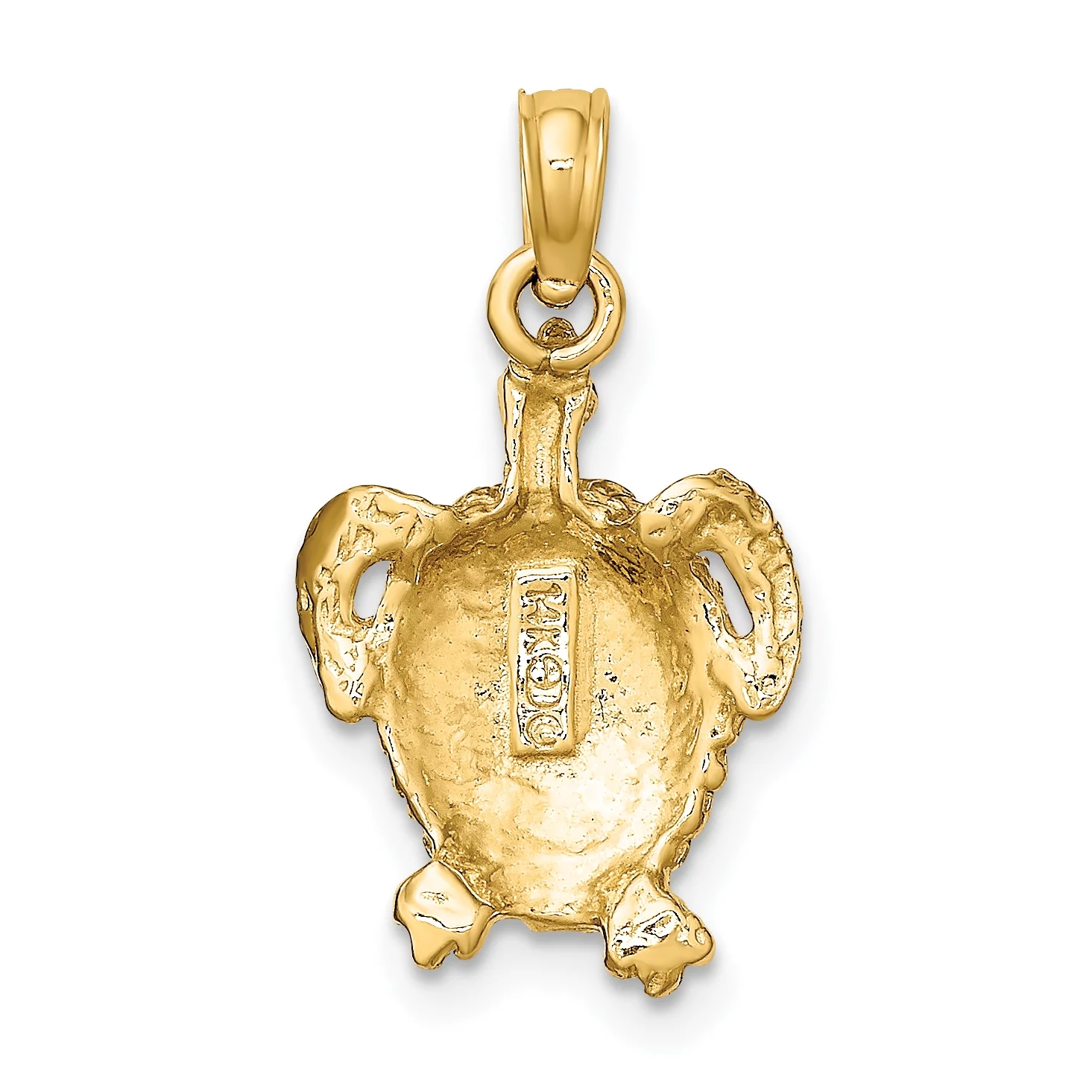 Carat in Karats 14K Yellow Gold Textured Sea Turtle Pendant Charm (23mm x 11.65mm) With 14K Yellow Gold Lightweight Rope Chain Necklace 20''