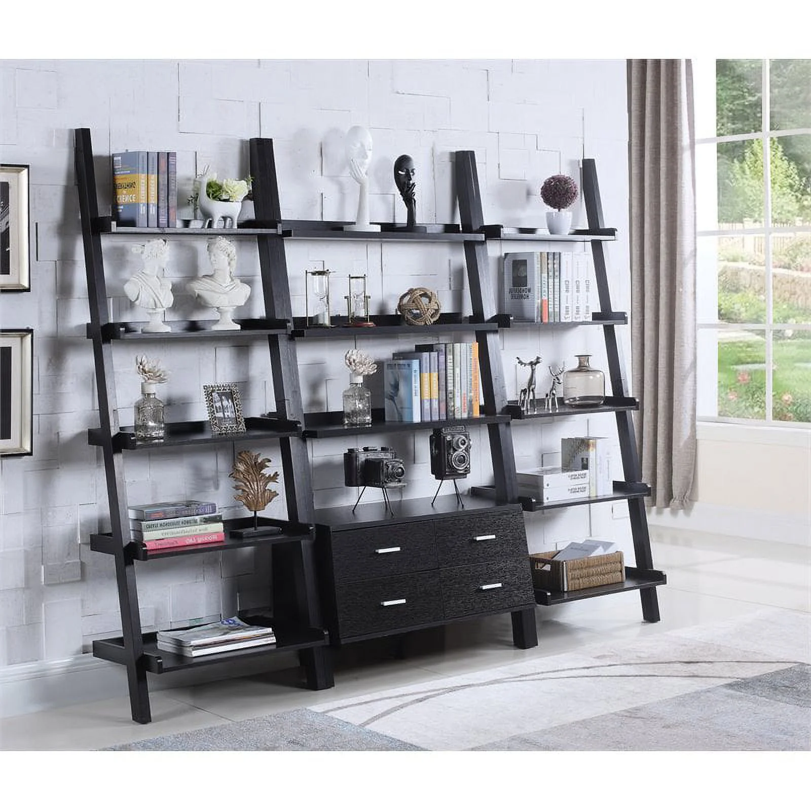 Pemberly Row 3 Pc. Storage Ladder Bookcase Set in Cappuccino