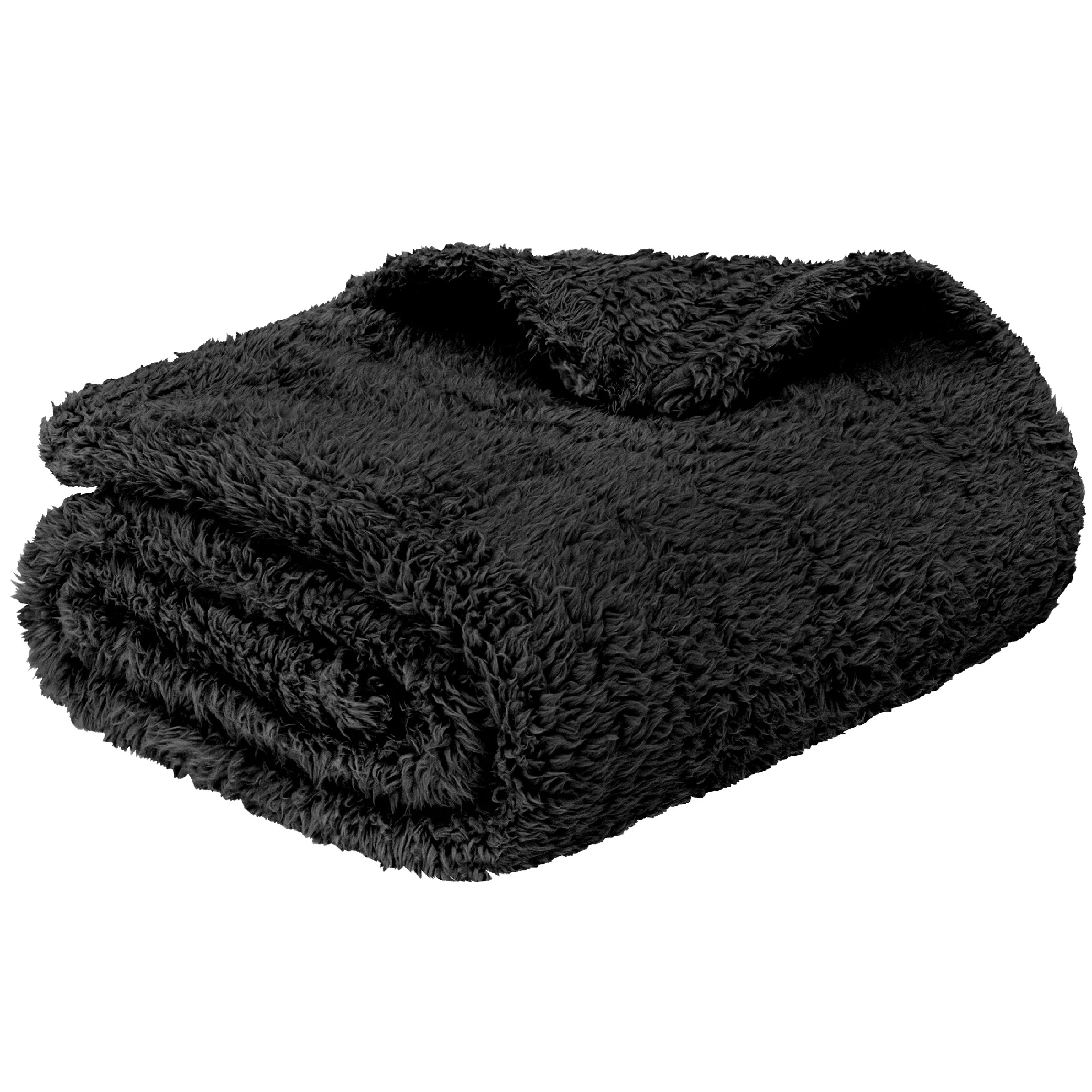 PAVILIA Black Plush Throw Blanket for Couch, Sherpa Soft Cozy Blanket and Throw for Sofa Bed, Decorative Faux Fur Fuzzy Warm Fleece Blanket, Lightweight Boho Home Decor All Season, 50x60
