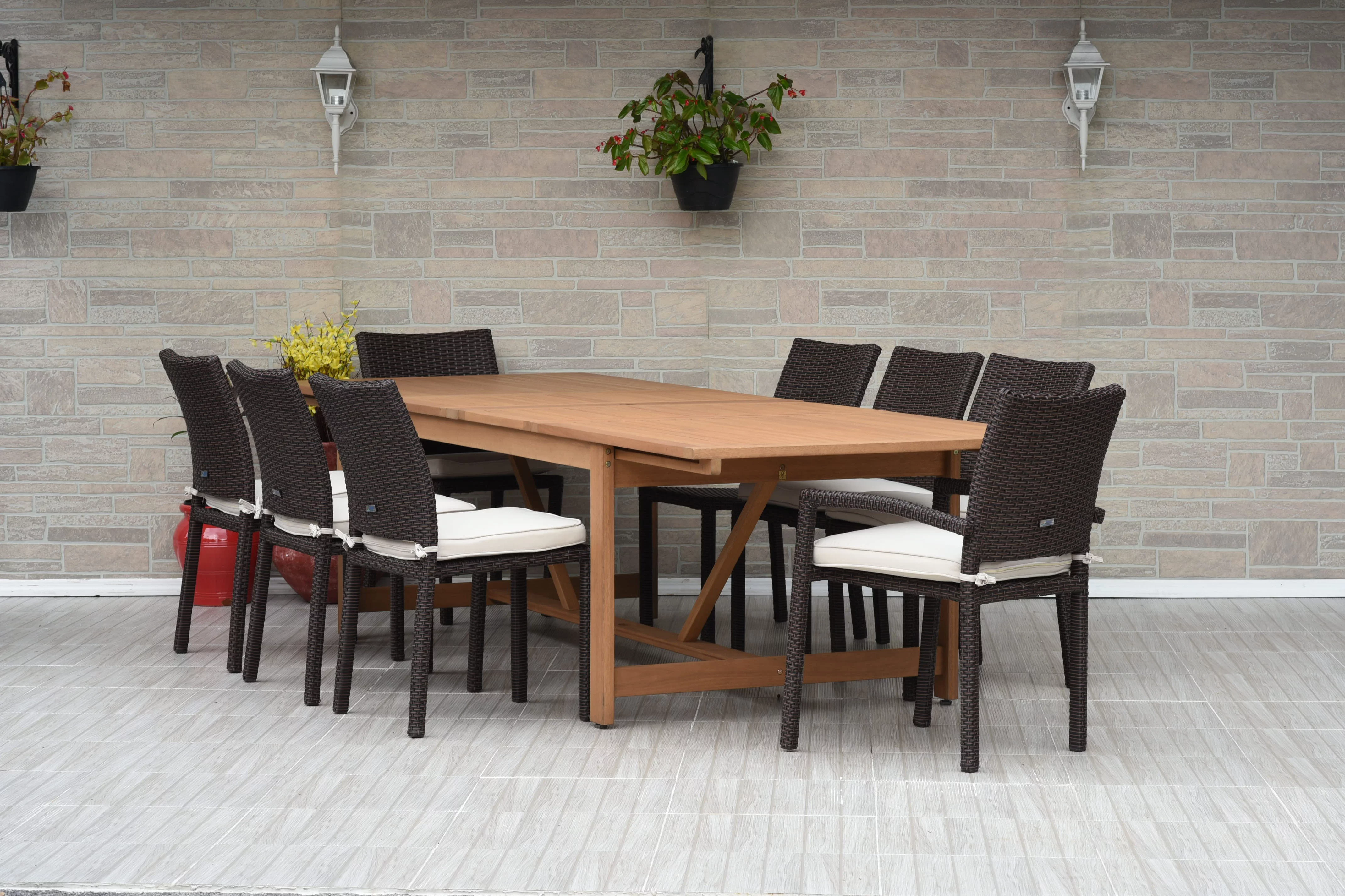 Amazonia Weingan Teak Finish 9 Pieces Extendable Patio Dining Set