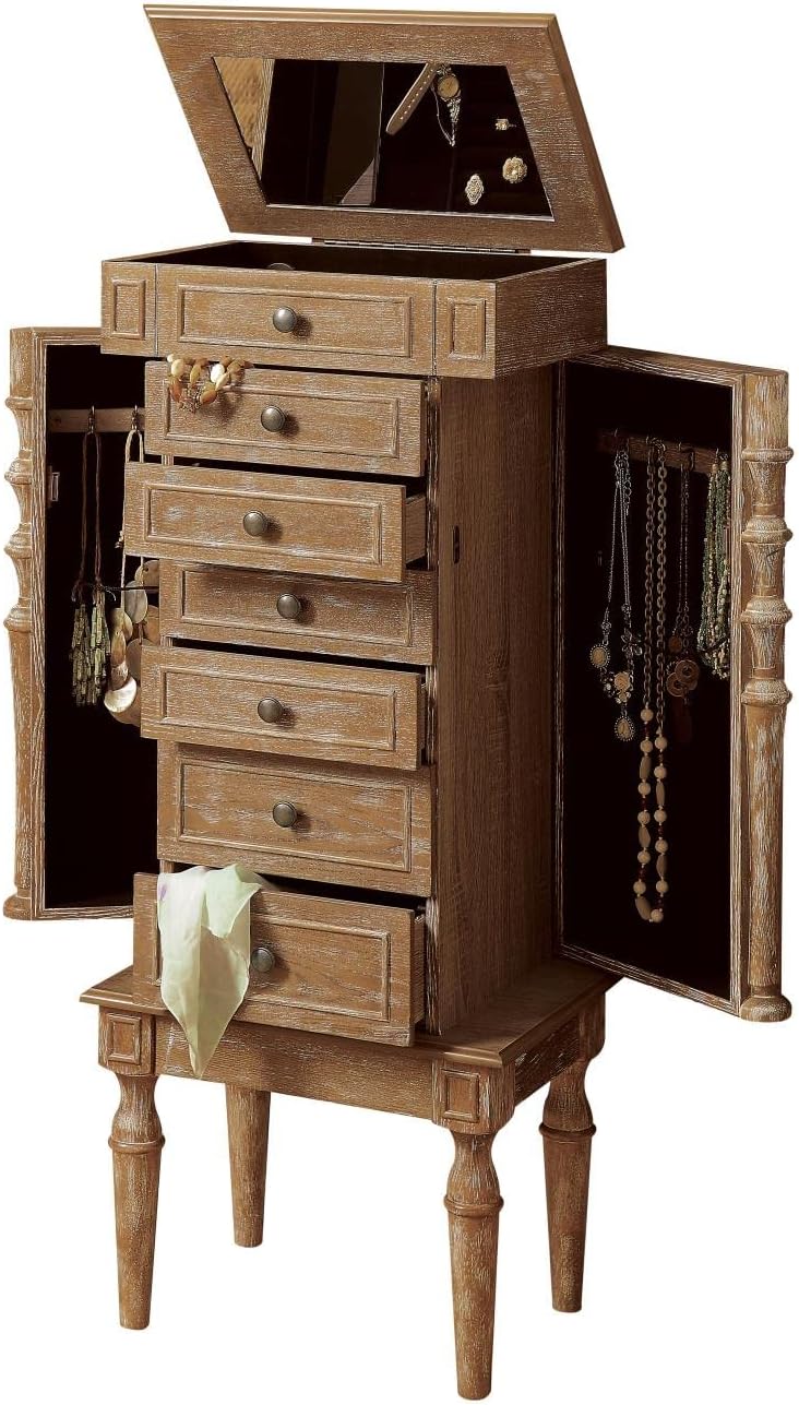 HYUN Taline Wooden 6-Drawer Jewelry Armoire with Lift Top in Weathered Oak