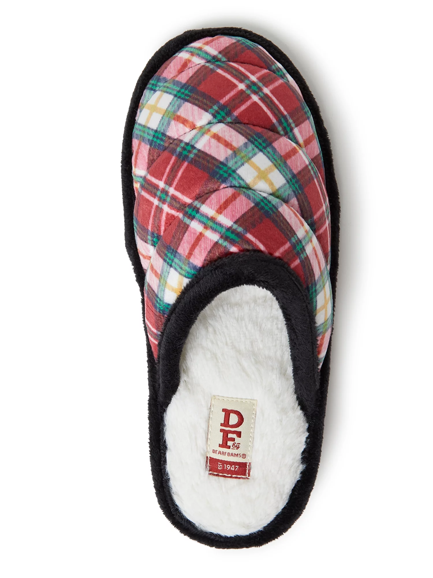 DF by Dearfoams Women's Christmas Plaid Scuff Slippers