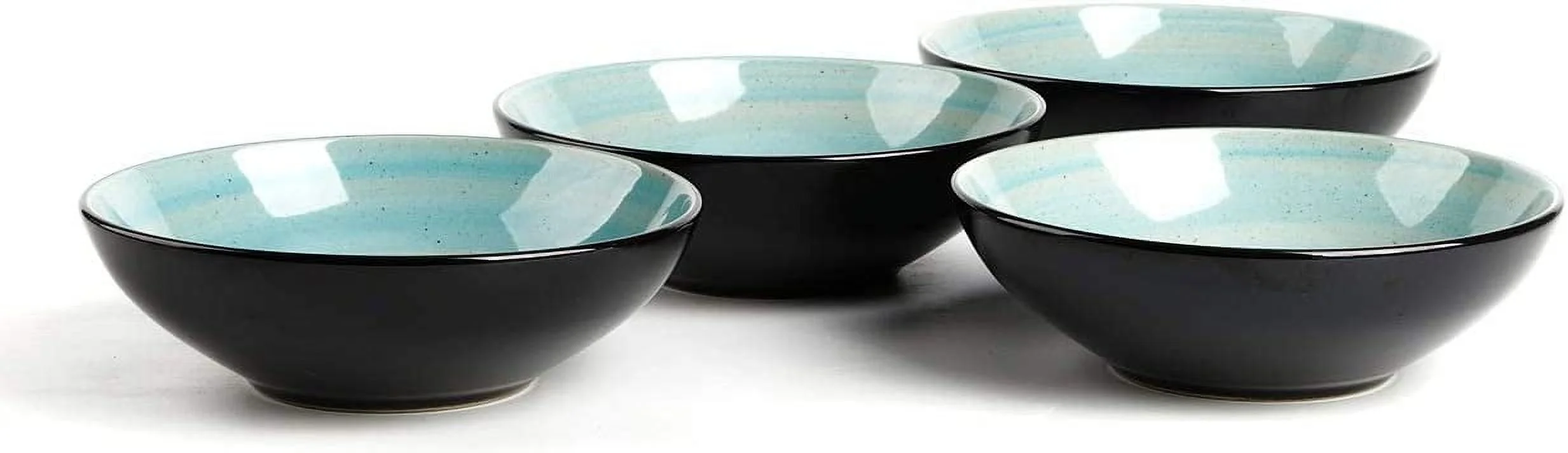 Stoneware Sonoma Dinnerware Set,Black + Speckled Spin Wash Turquoise,16Pc Set