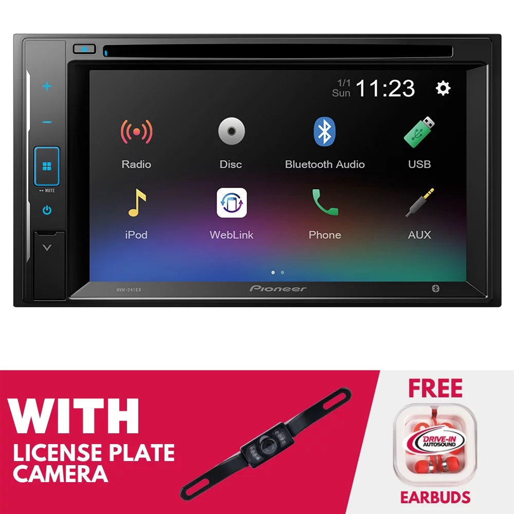 New Pioneer AVH-241EX 6.2 Inch Digital Media & DVD Receiver w/ License Plate Camera