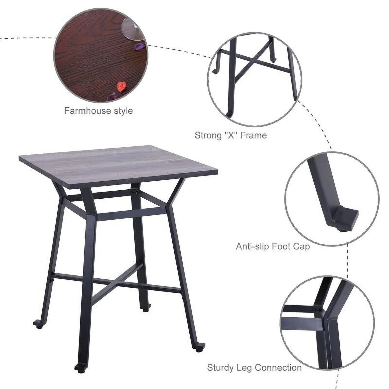 PHI VILLA Metal Bar Table, Square Pub Table with Wood Top, 29.5