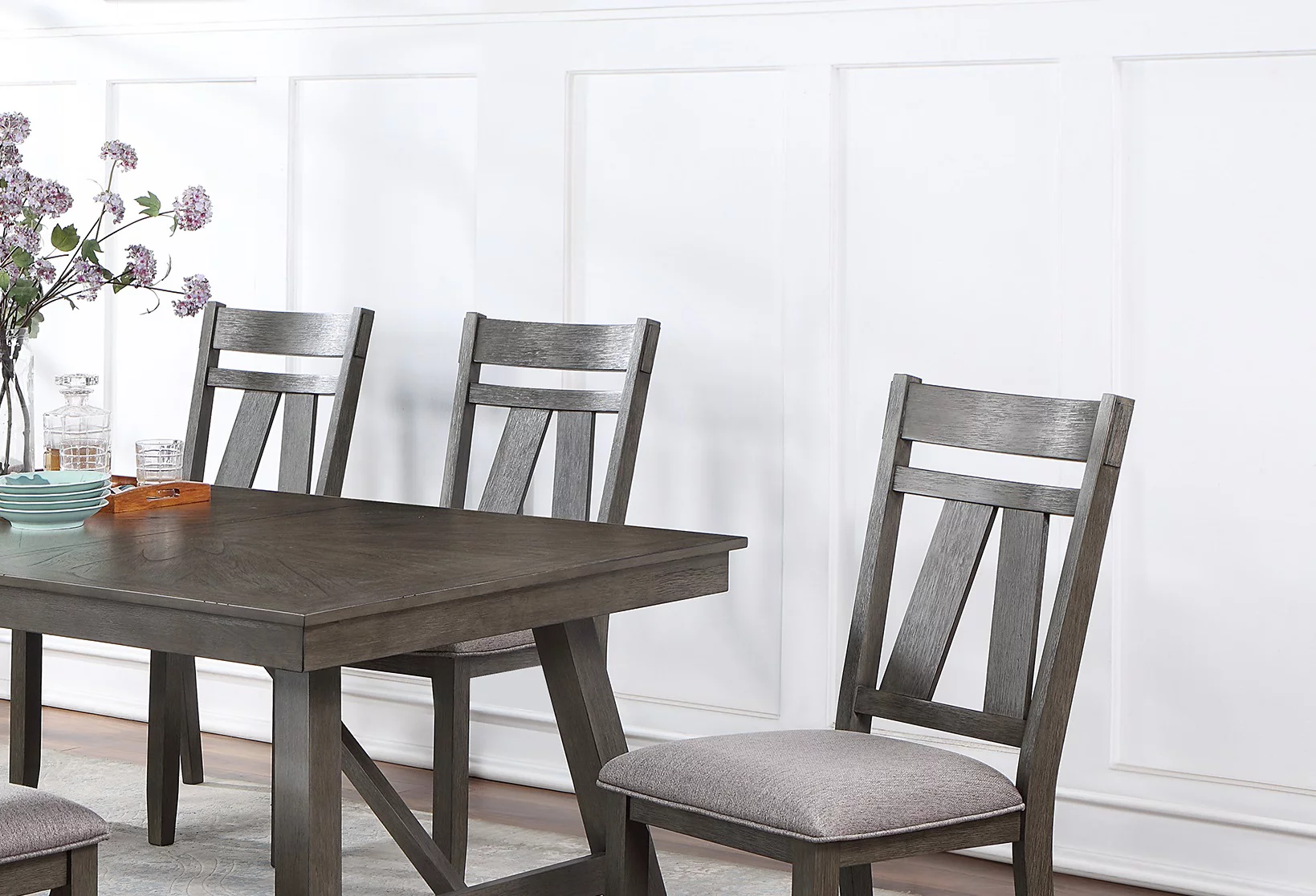 Dining Room Furniture Dining Table Rich Dark Brown Finish Table w Grey Wooden Top 1pc Rectangular Table with Leaf