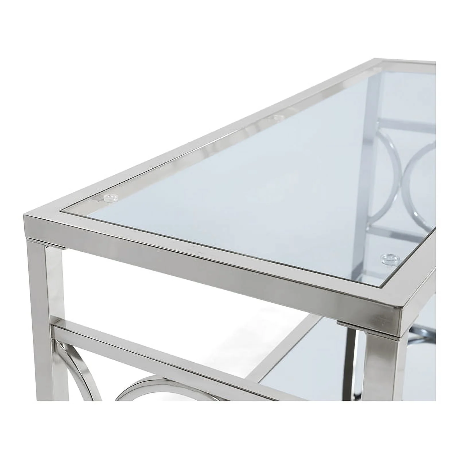 Furniture of America Beller Metal 1-Shelf Console Table in Silver Chrome