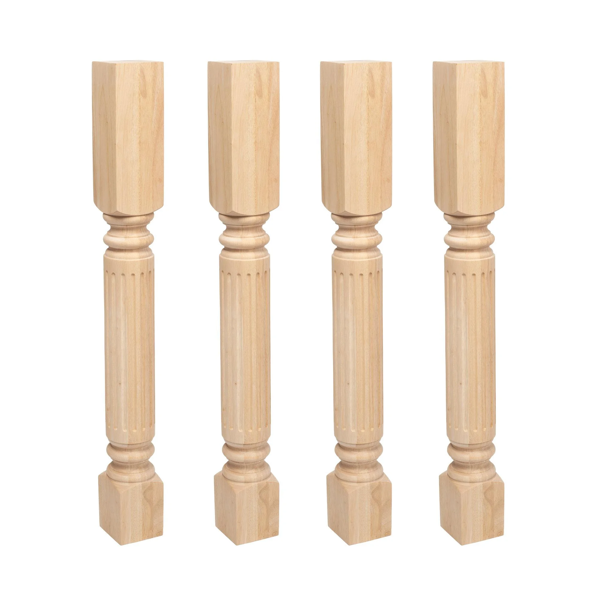 Designer's Edge Millwork 35-1/4 in. High x 3-3/4 in. Wide x 3-3/4 in. Depth Unfinished Solid Hardwood Fluted Kitchen Island Leg 4 Pack