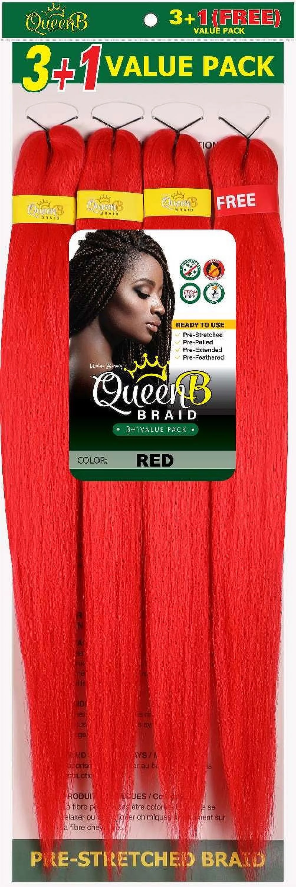 Urban Beauty Queen B Braid Synthetic 3 + 1 Value Pack 50 Inch Color RED