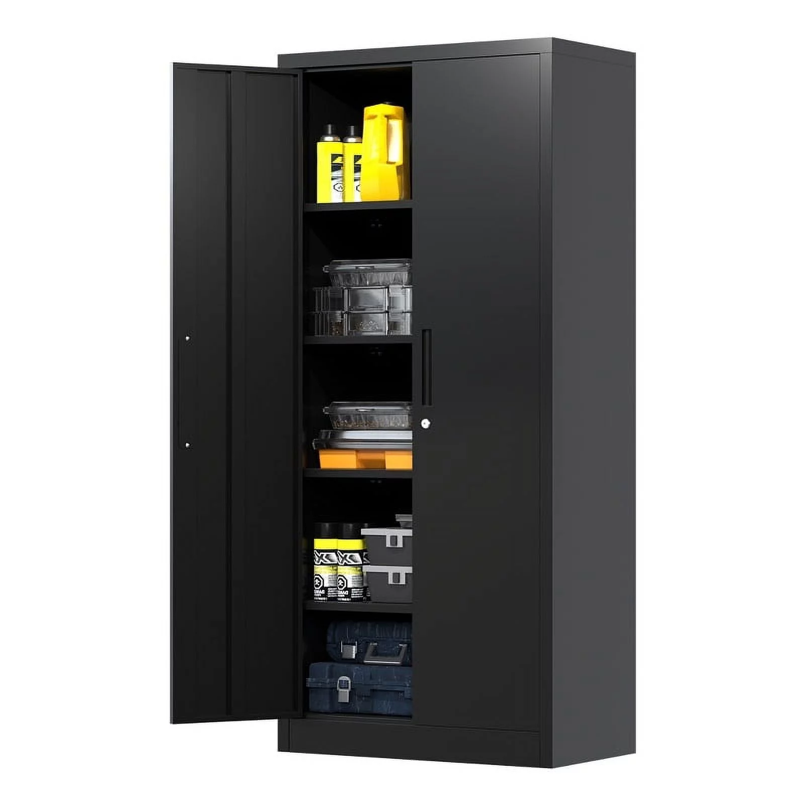 Pemberly Row Metal Storage Cabinet w/ Locking Doors & Adjustable Shelves - Black